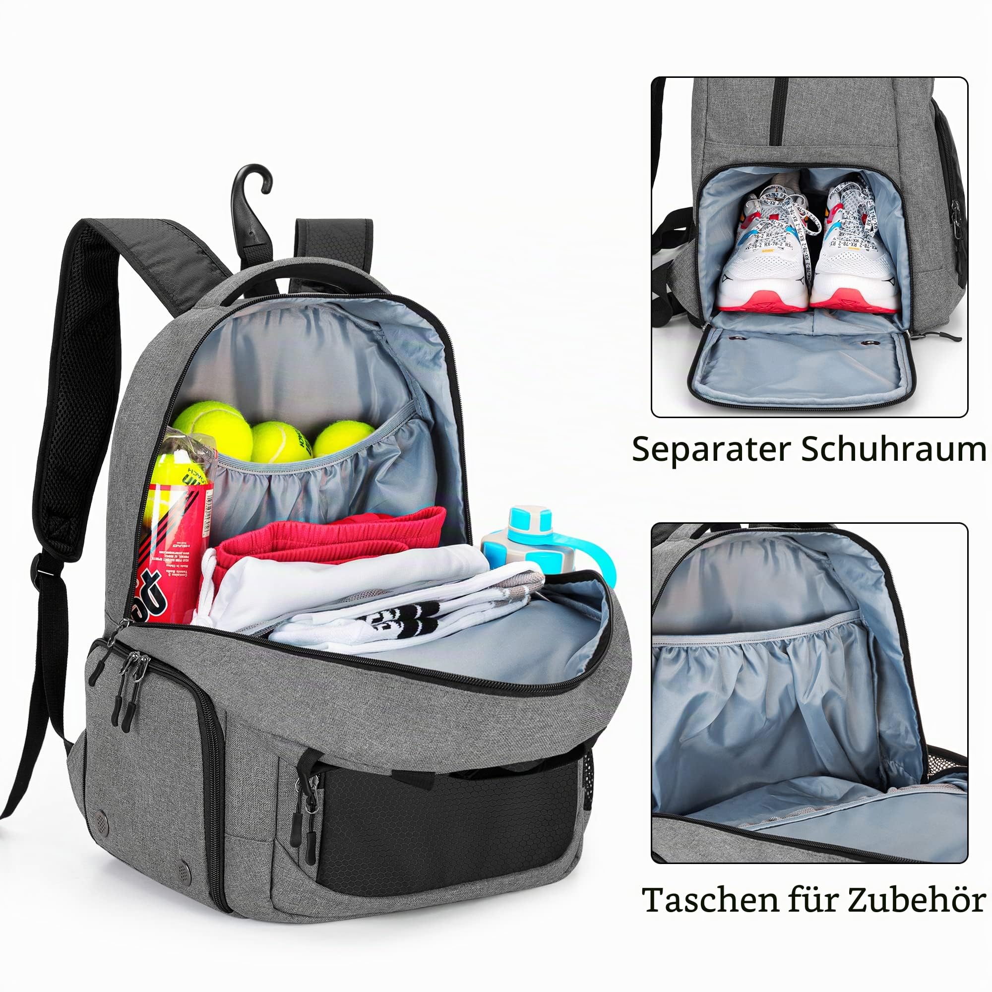 DSLEAF Tennistasche für 2 Schläger, Tennisrucksack mit separatem Schuhfach für Sporttraining, Fitnessstudio-Rucksack für Tennis/Pickleball/Badminton/Squash-Sportarten
