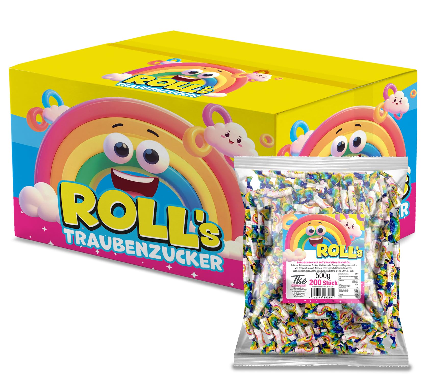 Tise Süsswaren Roll's Traubenzucker, Perfektes Wurfmaterial für Karneval und Fasching (12x500g 2400 Stück)