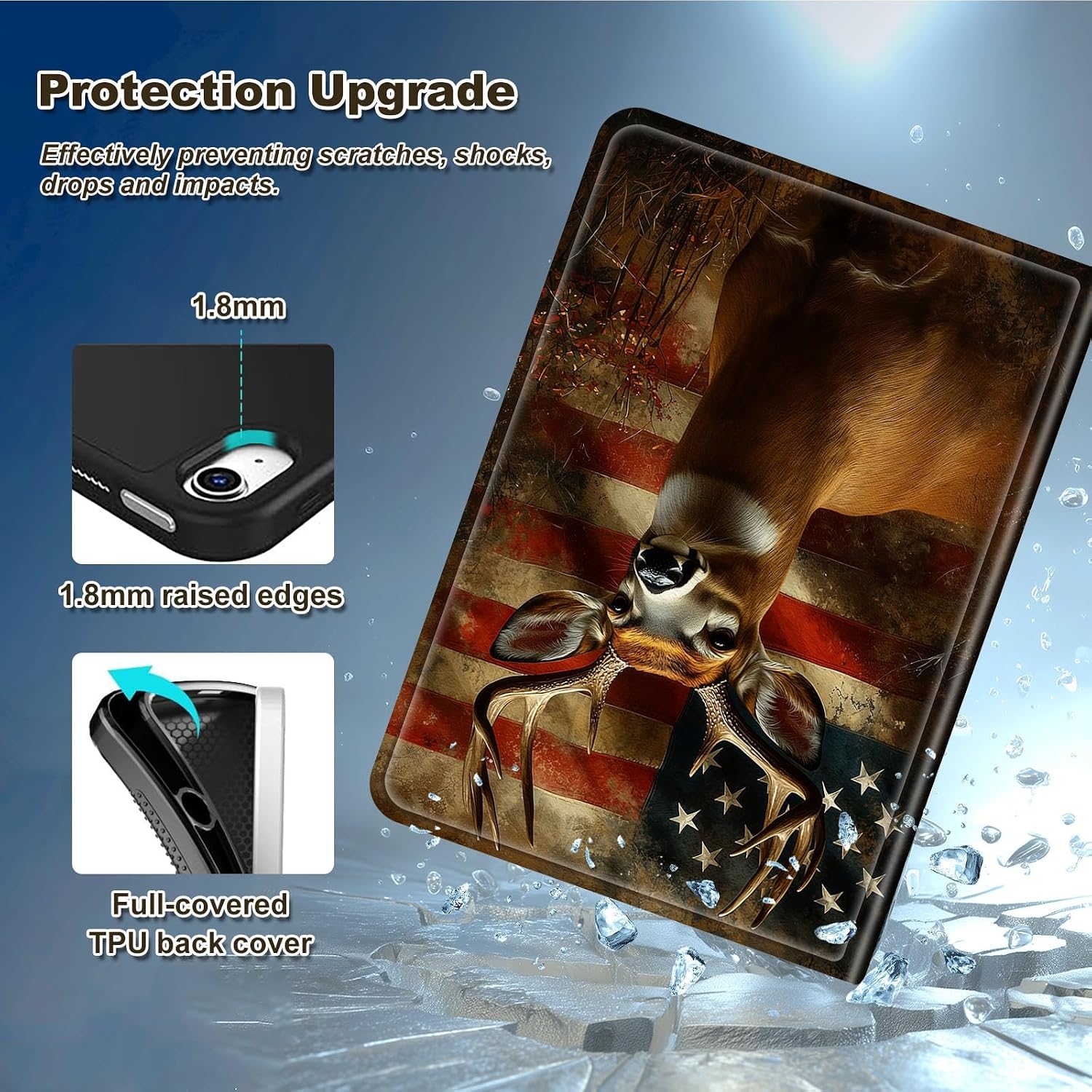 Case for iPad Pro 11-Inch M5/M4 2025/2024 (6th/5th Generation), Multi-Angle Viewing Leather Smart Stand Back Cover with Auto Sleep Wake for iPad Pro 11 M5 Case, Hunting Deer USA Flag image 5