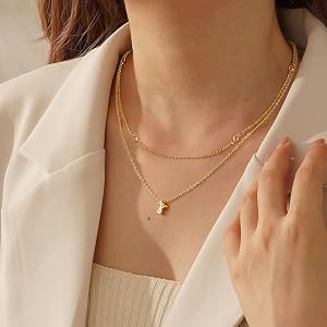 14K Gold Plated Initial Necklace For Women - Dainty Layered Letter Pendant, Personalized Jewelry Set