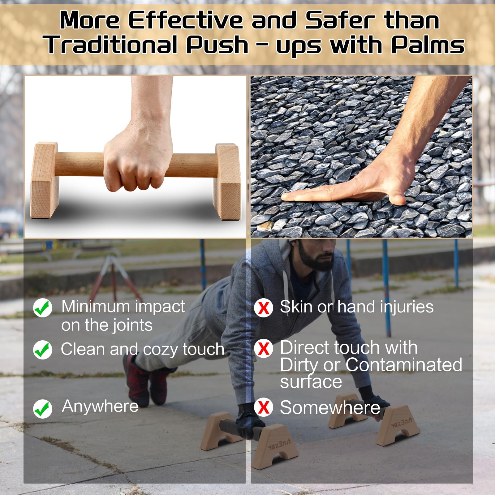 Liegestützgriffe Holz Parallettes Handstand Griffe für Calisthenics, Rutschfeste Push up Bars Joint-Friendly Push Up Griffe, Calisthenics Griffe for Festigkeit Ausbildung Yoga