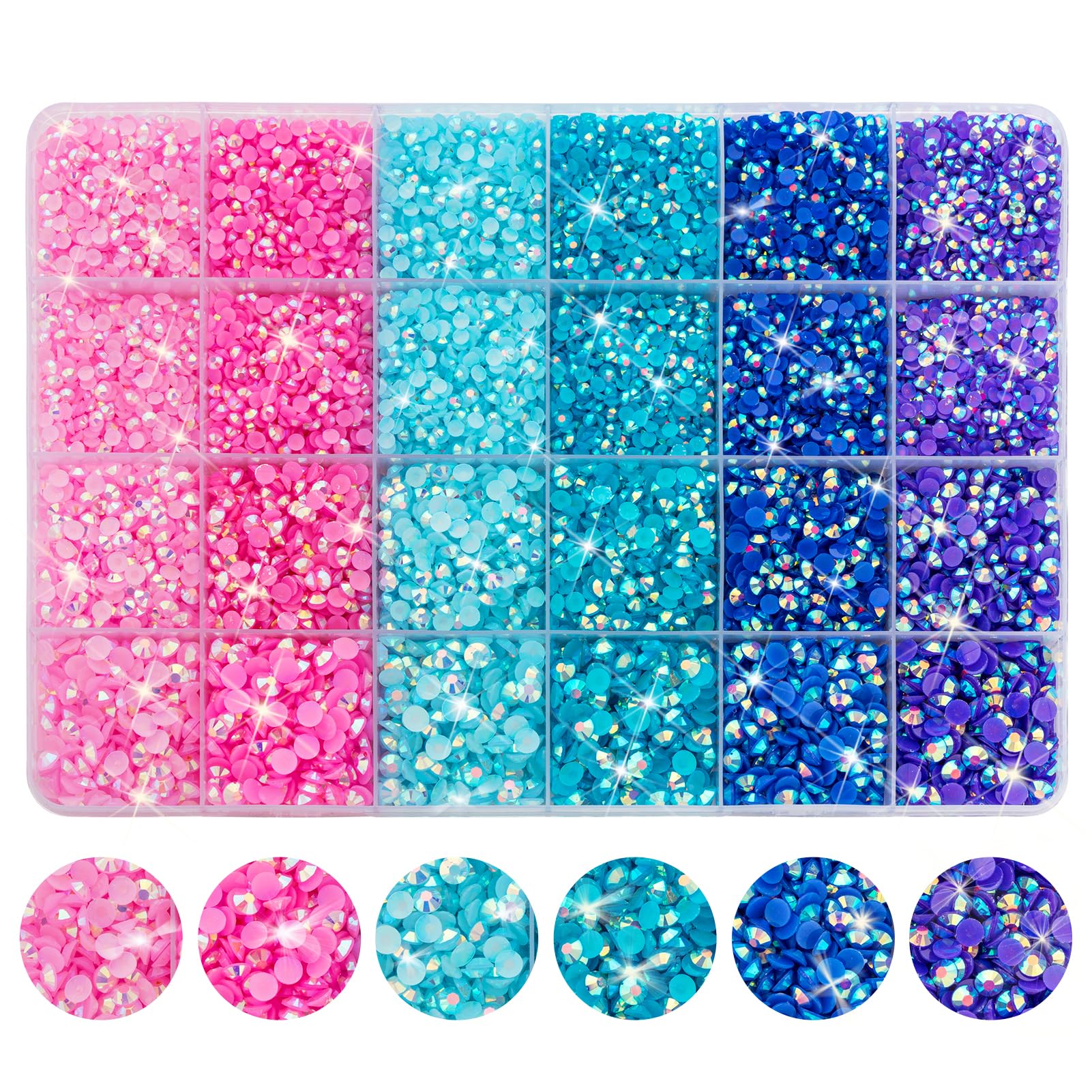 Flatback Rhinestones 21000 pcs Resin AB Crystals Gemstones, 6 Colors Jelly Rhinestone Round Gems for Crafts Makeup Face Clothes Shoes Tumbler DIY
