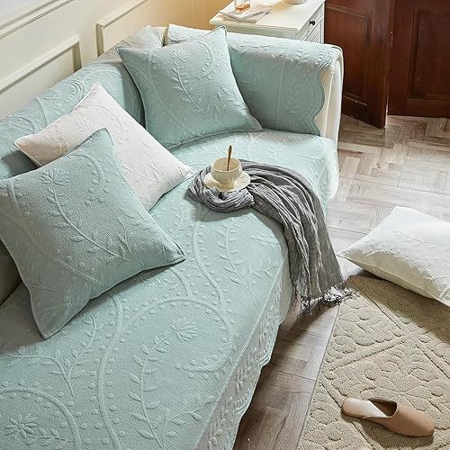 Miniatura 2 de Funda acolchada de algodón con diseño floral de hojas para sofá, casa de campo con bordado rústico, funda suave y antideslizante para sofá,