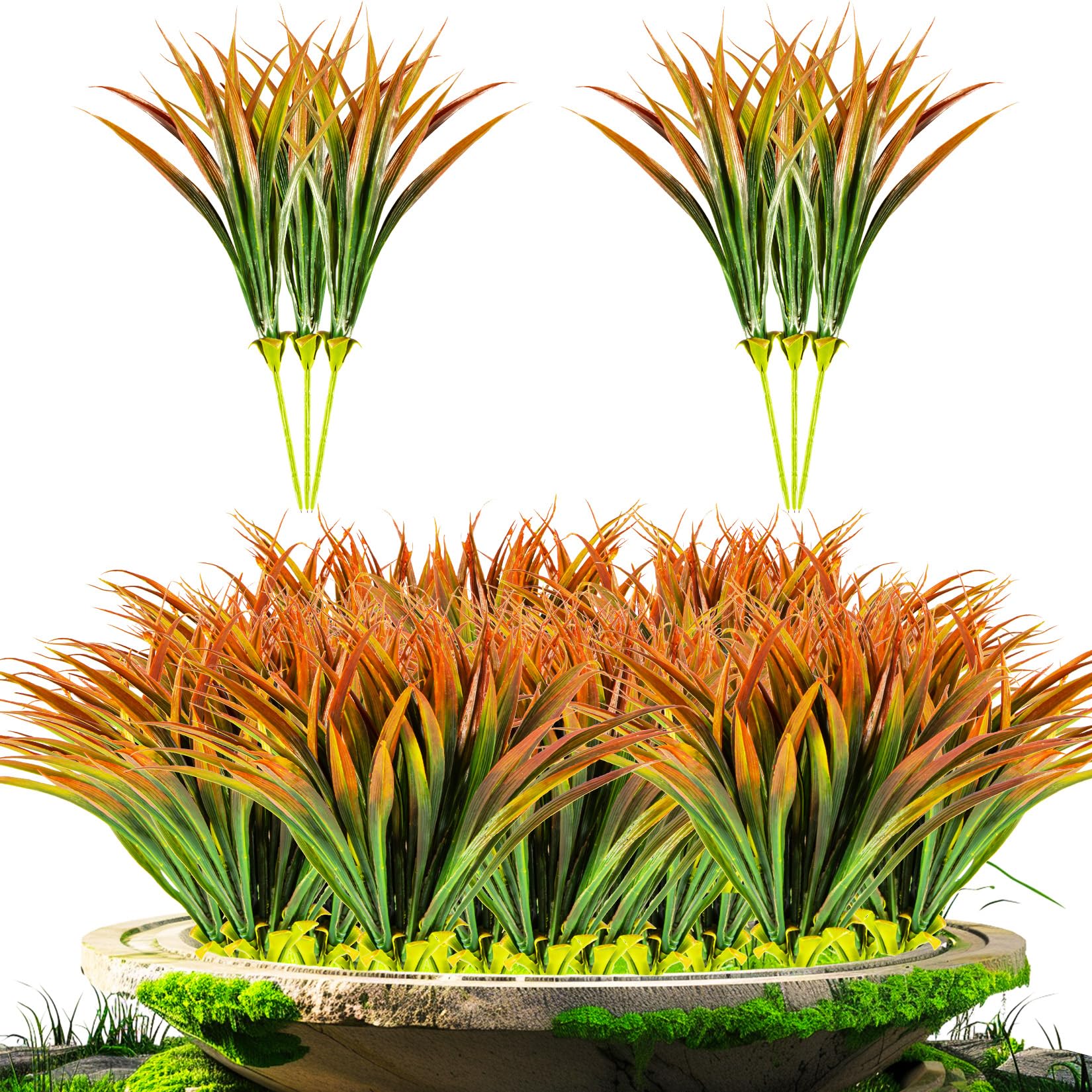 MAQIHAN 6 Artificial Grass Plant Outdoors - Faux Grass Decor Fake Plants Artificial UV Resistant Outdoor Plants Plastic Grass Outside Weed Plant Artificial Greenery for Porch Decorative