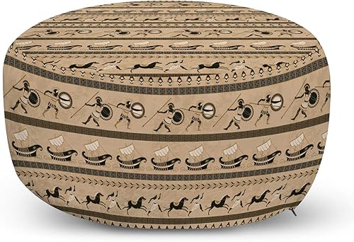 Ambesonne Odyssey - Funda para puf con cremallera, patrón griego antiguo de caballos, realeza y hombres con veleros temáticos de mitos, funda de