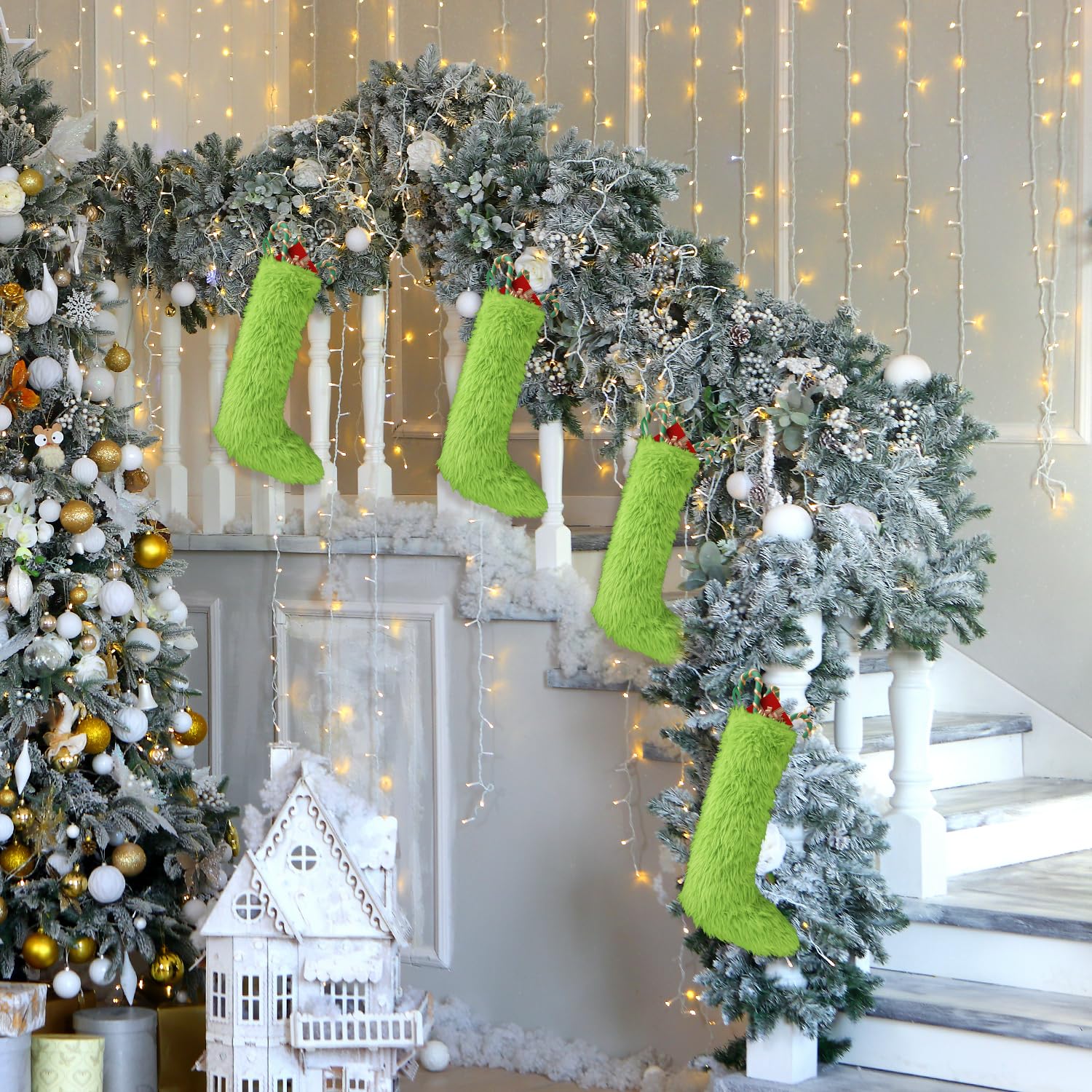 Gosknor 2 Calze Di Natale In Peluche Verde – Grandi (46cm) Con Cordino, Per Regali E Decorazioni