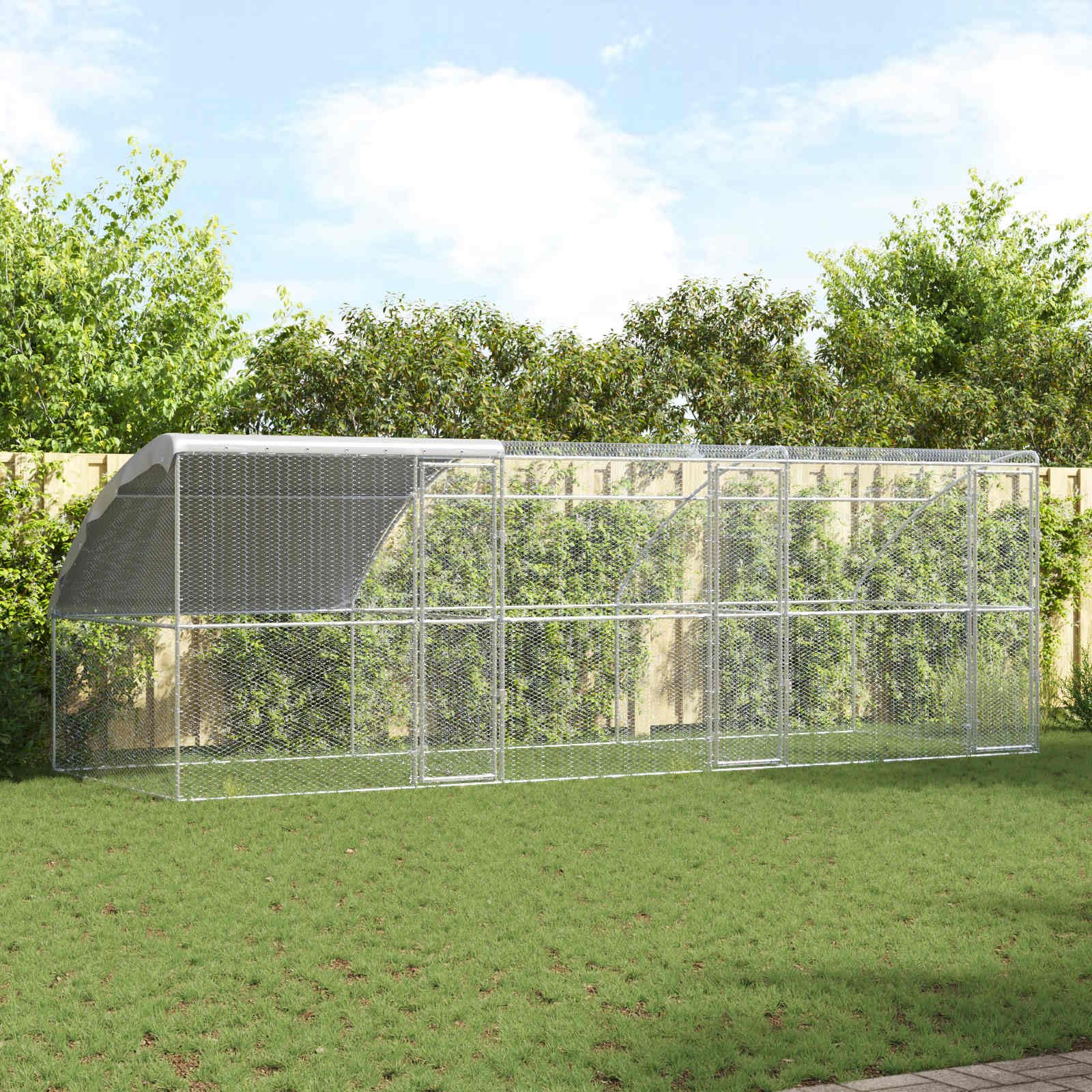 Gabbia per polli, 3 pezzi, argento, 600 x 200 x 200 cm, in acciaio