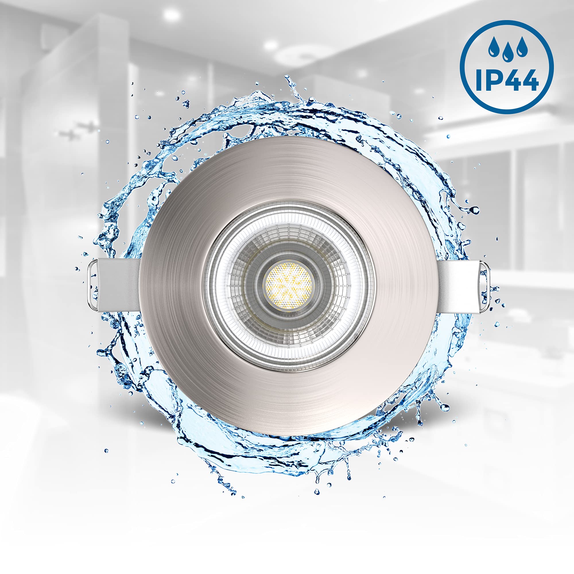 B.K.Licht lot de 6 spots à encastrer spéciales salle de bain IP44 ultraplats 25mm, dimmables, Ø90mm, nickel mat, éclairage plafond encastrable, platines LED 4,9W, 480Lm, blanc chaud 3000K