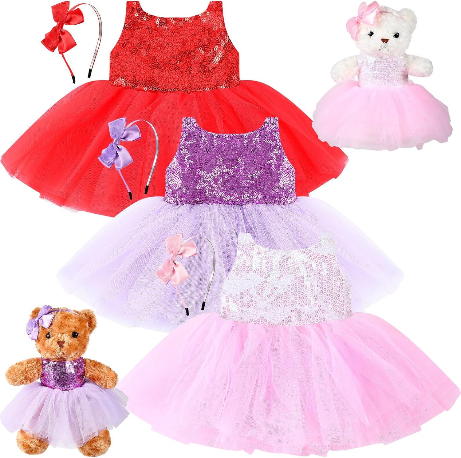 6 Pcs Bear Clothes Fit 12-16 Inch Stuffed Animals Bear Dress Skirt Make Your Own Stuffed Animals Cute Tiny Clothes(Vibrant,Tutu)