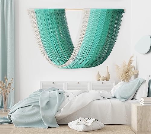 Miniatura 4 de EISKBC Colgante de pared de macramé grande, decoración de pared de macramé tejido, arte de pared de hilo bohemio con borlas, decoración moderna del