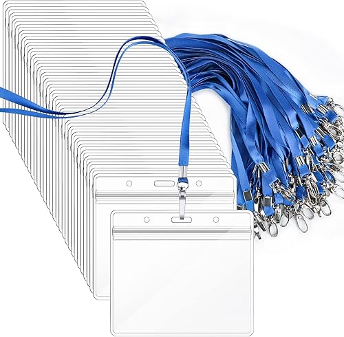 Segarty Cordones con soporte de identificación, paquete de 50 etiquetas horizontales de plástico transparente para nombre a granel, clips de correa
