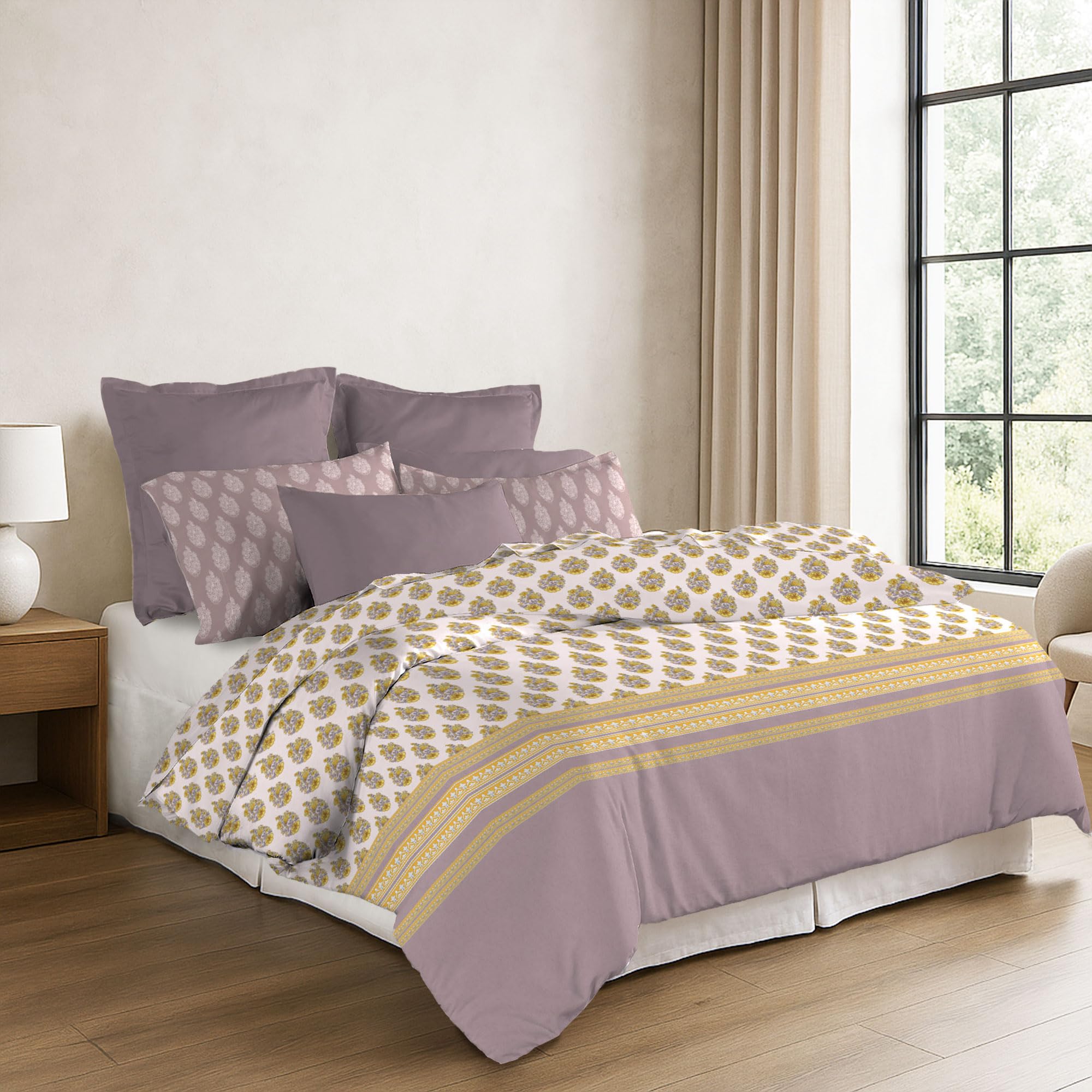 Trident Soft Comfort Bedsheet for Double Bed, 210 TC 100% Cotton Bedsheet, Soft and Breathable, King Size Bedsheet with 2 Pillow Covers - Marigold-image-11