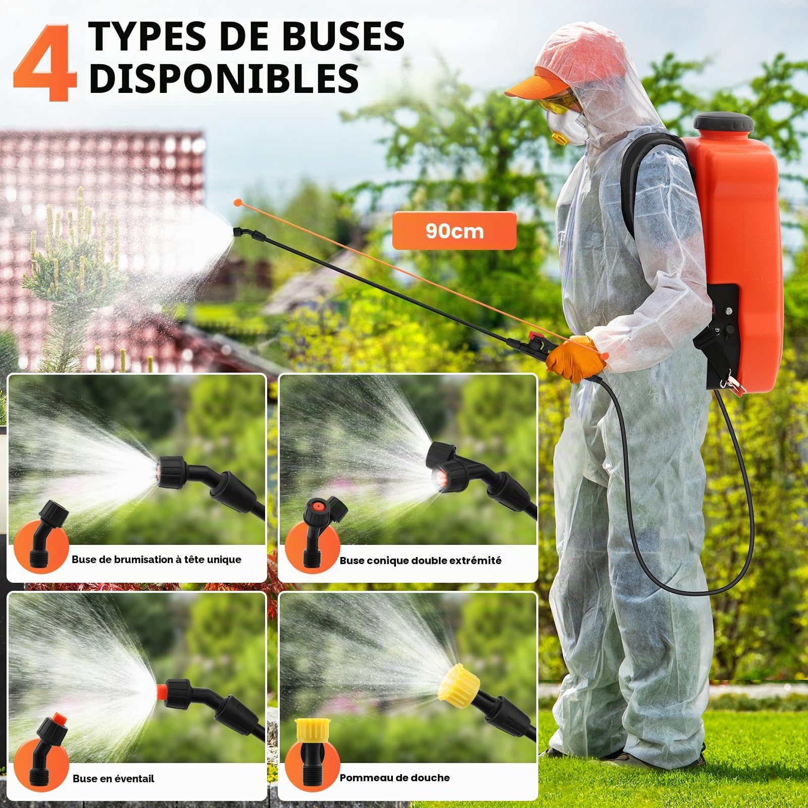 Pulvérisateur Électrique 20L, Chariot à roulettes Réglable, 0-65 PSI, Pulvérisateur Électrique Toiture Longue Portée à Batterie, Débit 3.6 L/Min avec 4 Buses de l'agriculture,de la médecine, etc