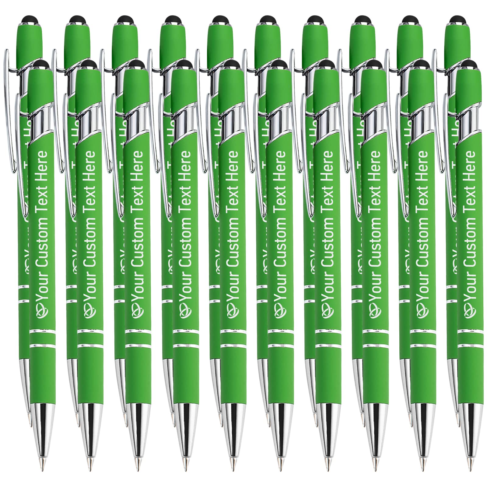 STREADVE Personalised Custom Pens with Name Engraved Logo Text Pen, Pack of 20 Customised Smooth Writing Pens Personalization Gift for Men Women Wedding Office Business Promotion, Light Green