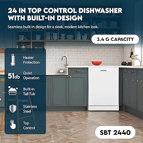 Miniatura 6 de Equator Lavavajillas integrado de 24 pulgadas con control superior, 15 ajustes de lugar, fabricado en Europa