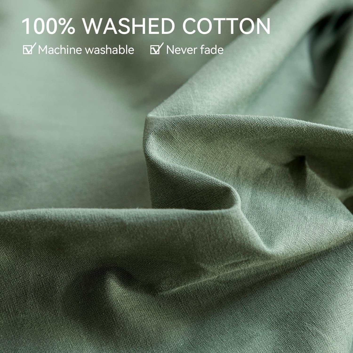 JELLYMONI Green Duvet Cover King Size - 100% Washed Cotton Chic Tufted Tassel Comforter Cover Set, 3pcs Boho Tassel Fringe Bedding Duvet Cover Set with Zipper and Ties