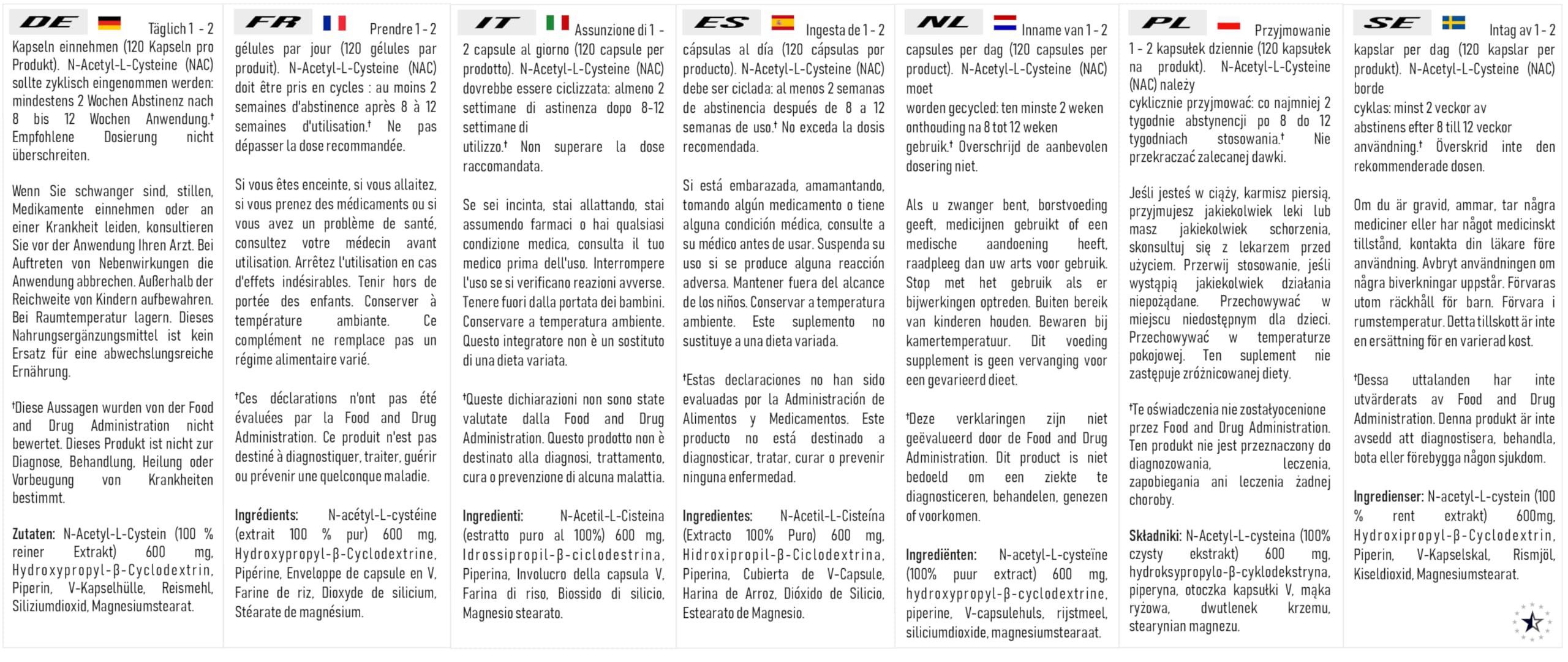 NAC (100% N-Acetilcisteína) Complejo con HydroPerine™ - 120 Cápsulas (600mg) - Apex