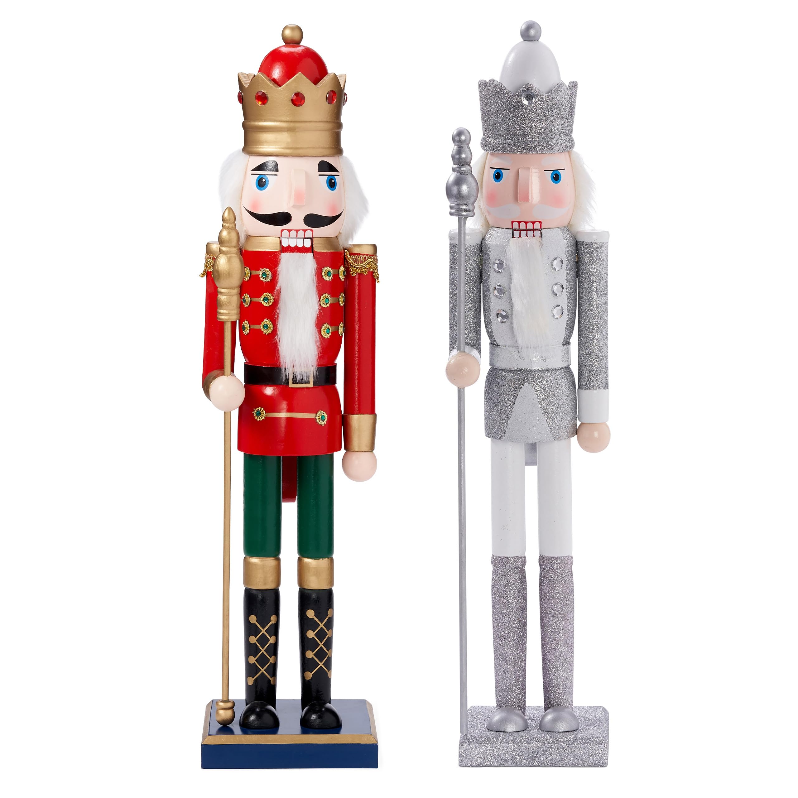 THE TWIDDLERS - 2 Pack Large Silver & Red Wooden Christmas Nutcracker Soldier Ornaments, 50cm / 20" - Handmade with Premium Wood and Moveable Parts, Festive Xmas Decorations
