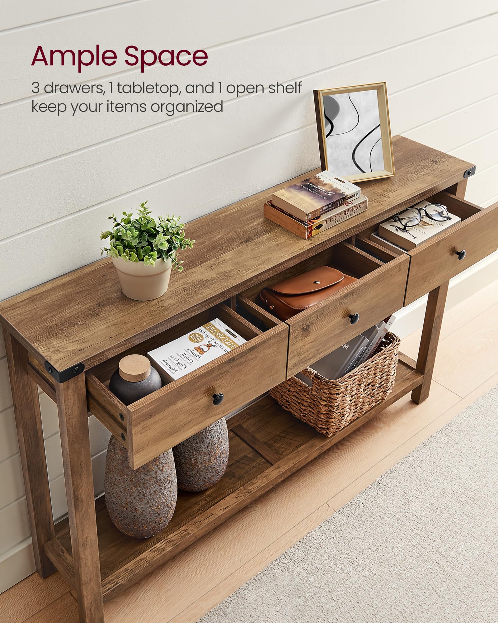 The 5 Best Entryway Tables for Small Spaces in 2026 3 VASAGLE LIRY Collection - Console Sofa Table, Narrow Entryway Table with 3 Drawe — product photo
