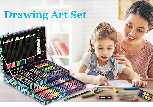 Miniatura 6 de Juego de arte para colorear, 147 suministros de dibujo artístico, kit de pintura artística para colorear, suministros portátiles de arte y