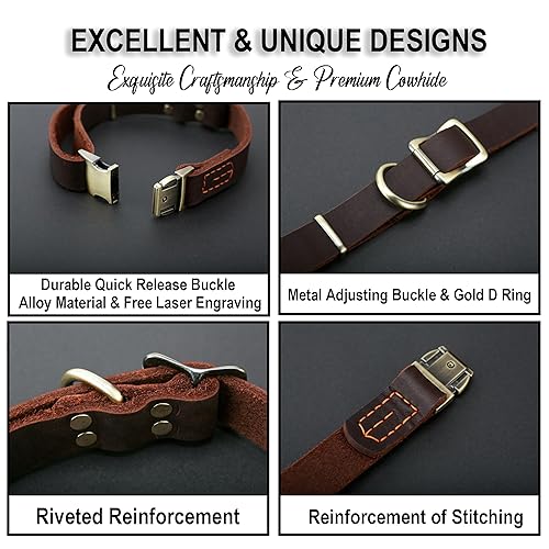 Miniatura 4 de Leather Collar Personalized for Pets Custom Dog Collar with Engravable Nameplate Breathable Collar with Durable Quick Release Buckle for Small