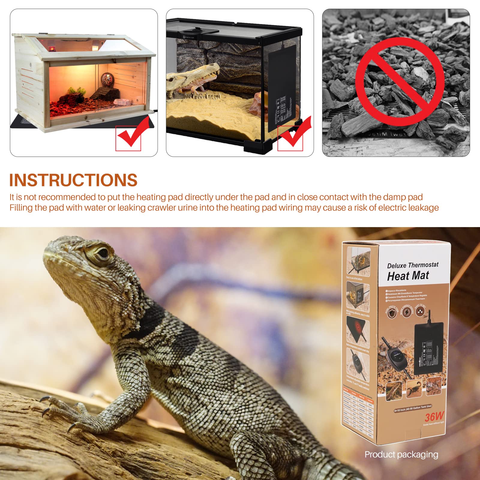 DeeCozy Tappetino Riscaldante Per Rettili - Termostato Regolabile 7W Per Tartarughe, Serpenti, Gechi E Lucertole - Foto 2