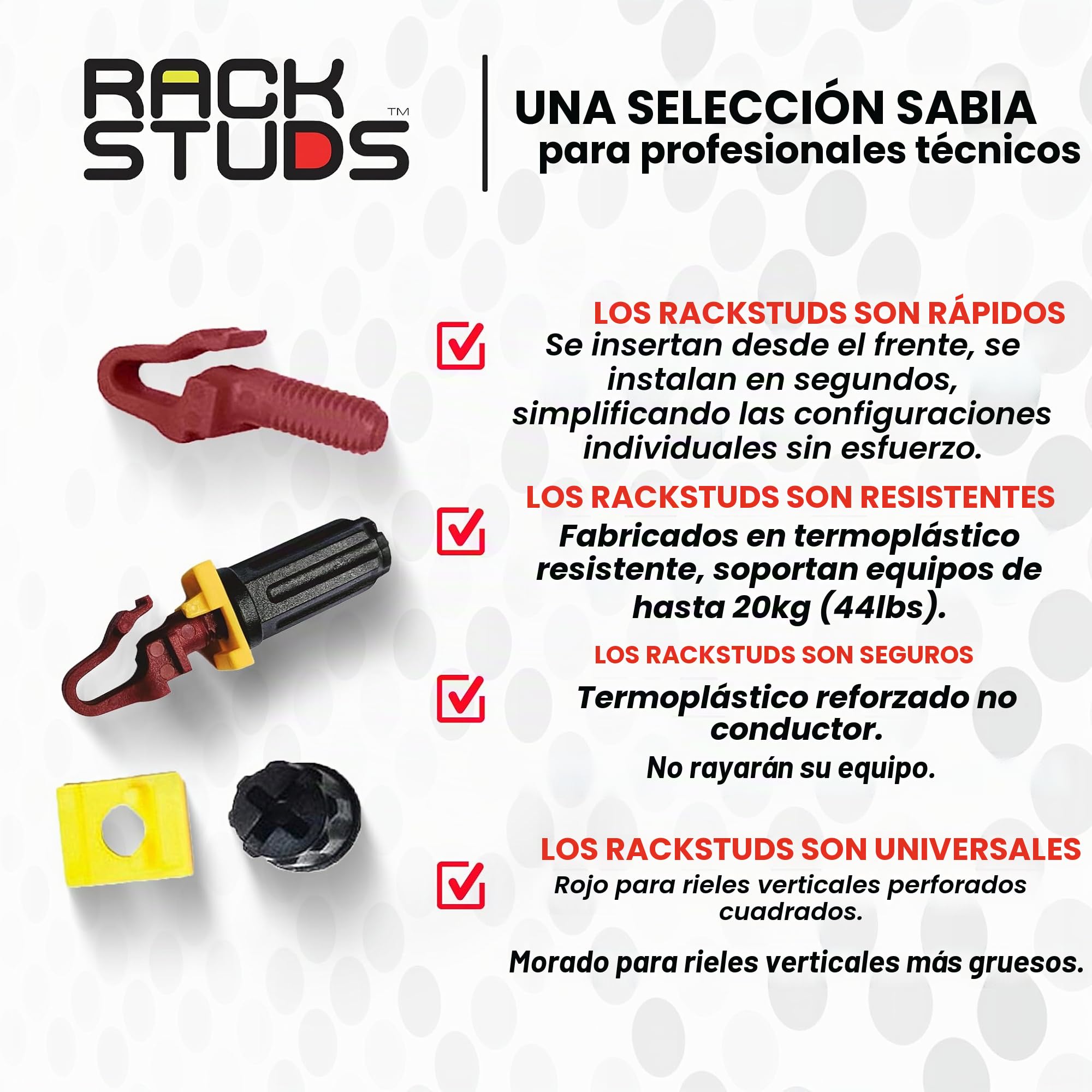 R100 II - Tornillos para Rack de Servidores para Rieles de Rack de 19" con Perforaciones Cuadradas Verticales, Pernos de Rack, Tornillos de Montaje en Rack - Paquete de 100 en Rojo 2.22mm/0.086