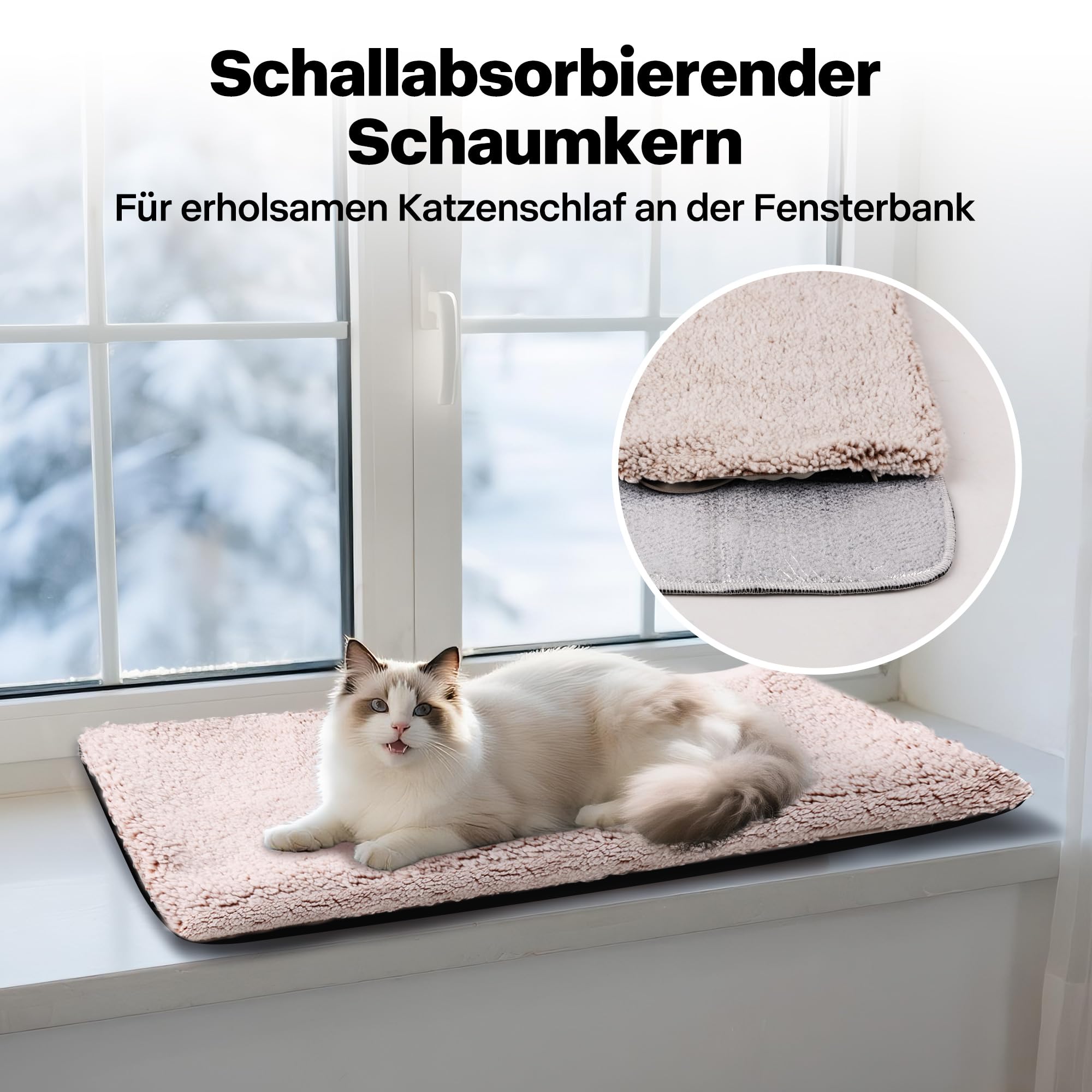 Pet Prime Katzen Fensterliege – Katzenbett Flauschig Fensterbank Liegeplatz mit Rutschfester Unterseite, Leises Kissen, 2 Abnehmbare Bezüge (Netz & Plüsch), 90x29 cm für Gemütliches Sonnen & Schlafen