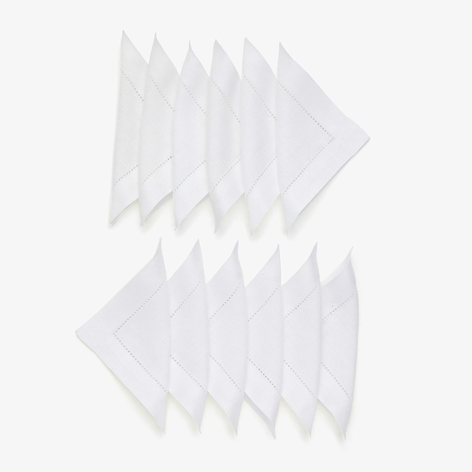 Solino Home Linen Hemstitch Cocktail Napkins 6 x 6 Inch - 100% Pure Linen White Cloth Napkins Set of 12 - Washable Small Square Cloth for Party, Wedding, Dinner, Table Decor - Classic Hemstitch