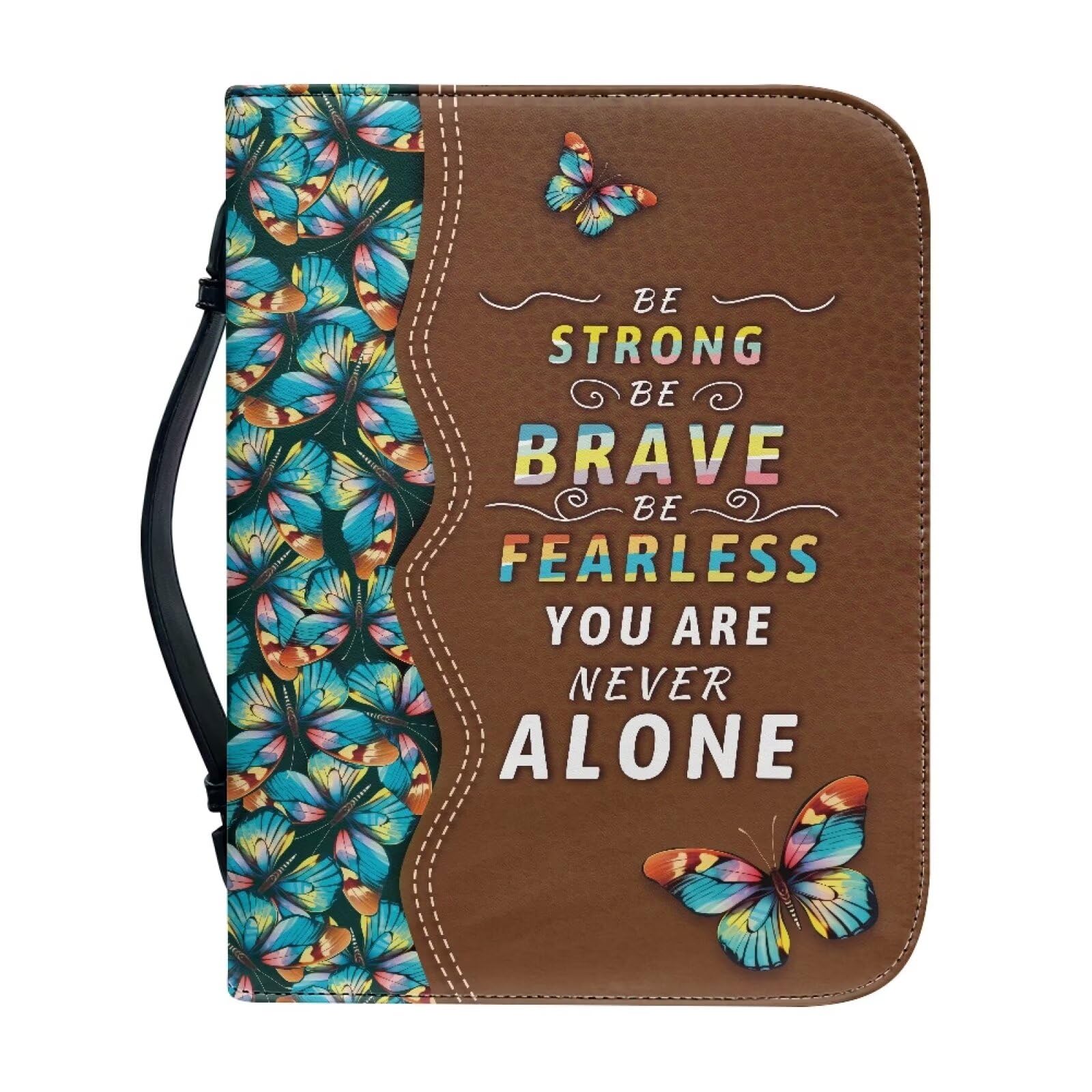 Talayituse Butterfly Print Bible Covers for Women Men You are Never Alone PU Leather Bible Case Bible Bag Tote Book Carrying Case Christian Bible Accessories with Handle, XL โ image 1