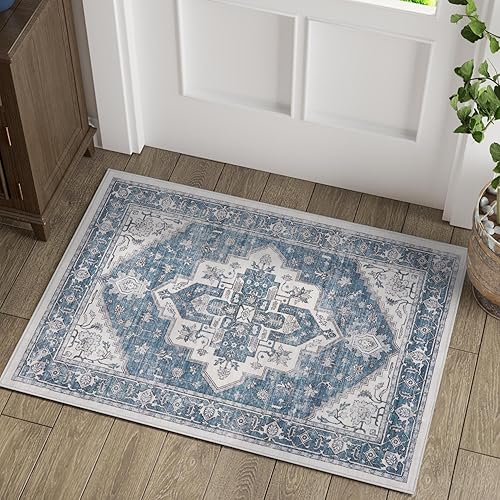 Vista 80 de jinchan Alfombra lavable de 8 x 10 pies, diseño tribal de pelo bajo, resistente a las manchas, alfombra bohemia envejecida, alfombra suave de lana