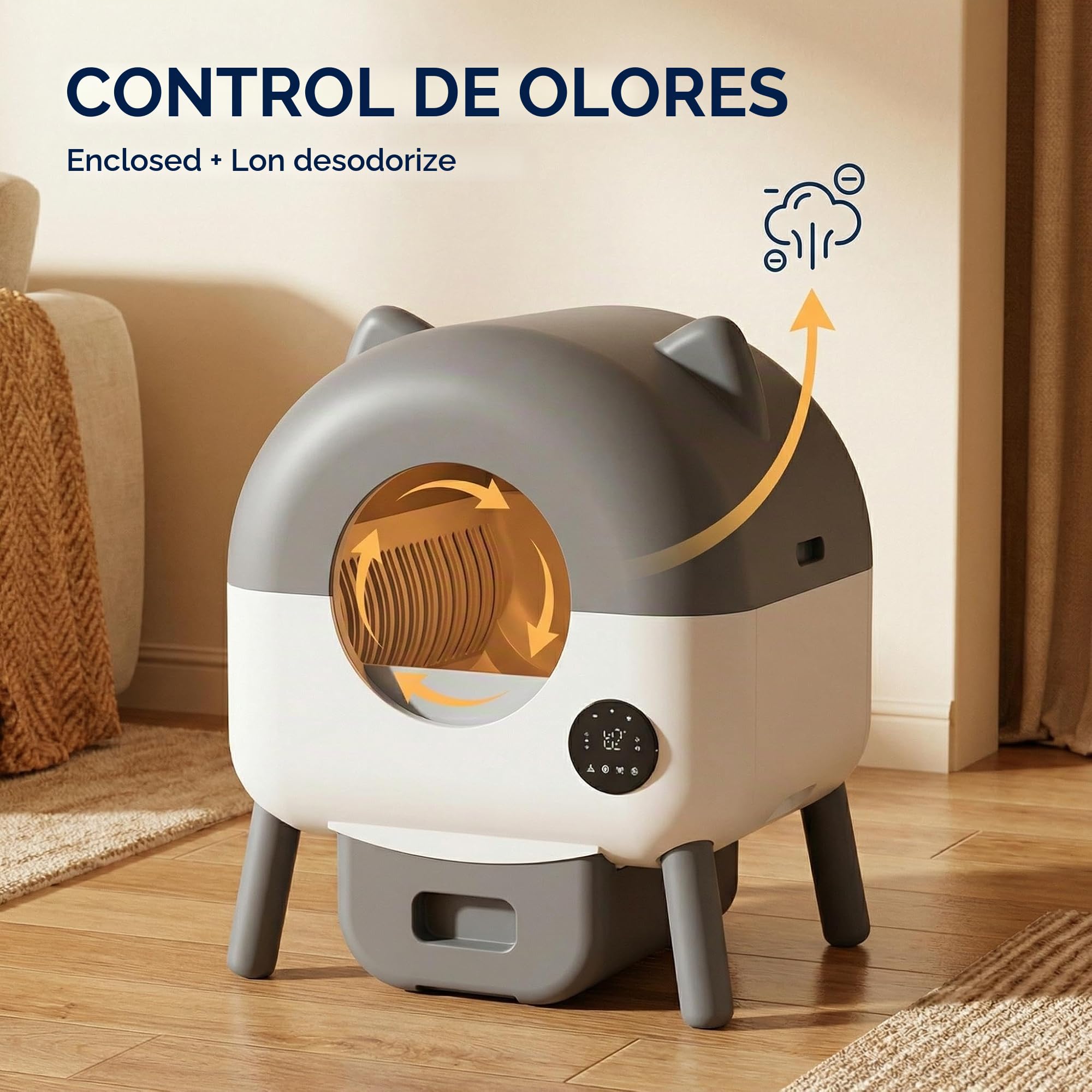 Garvee Arenero para Gatos con autolimpieza de 76 l, Inodoro para Gatos XXL, con sensores Inteligentes de Seguridad, Control por aplicación, antiolor, iluminación LED Nocturna, Ideal para Varios Gatos