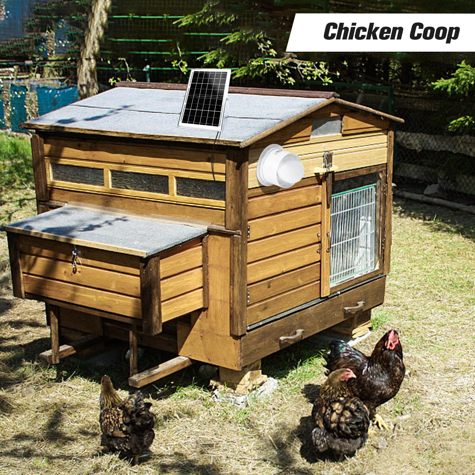 blessny Ventilador de escape alimentado por energía solar, panel solar de 15 W + ventilador de ventilación de 6 pulgadas para invernadero exterior, gallinero, cobertizo, casa de mascotas