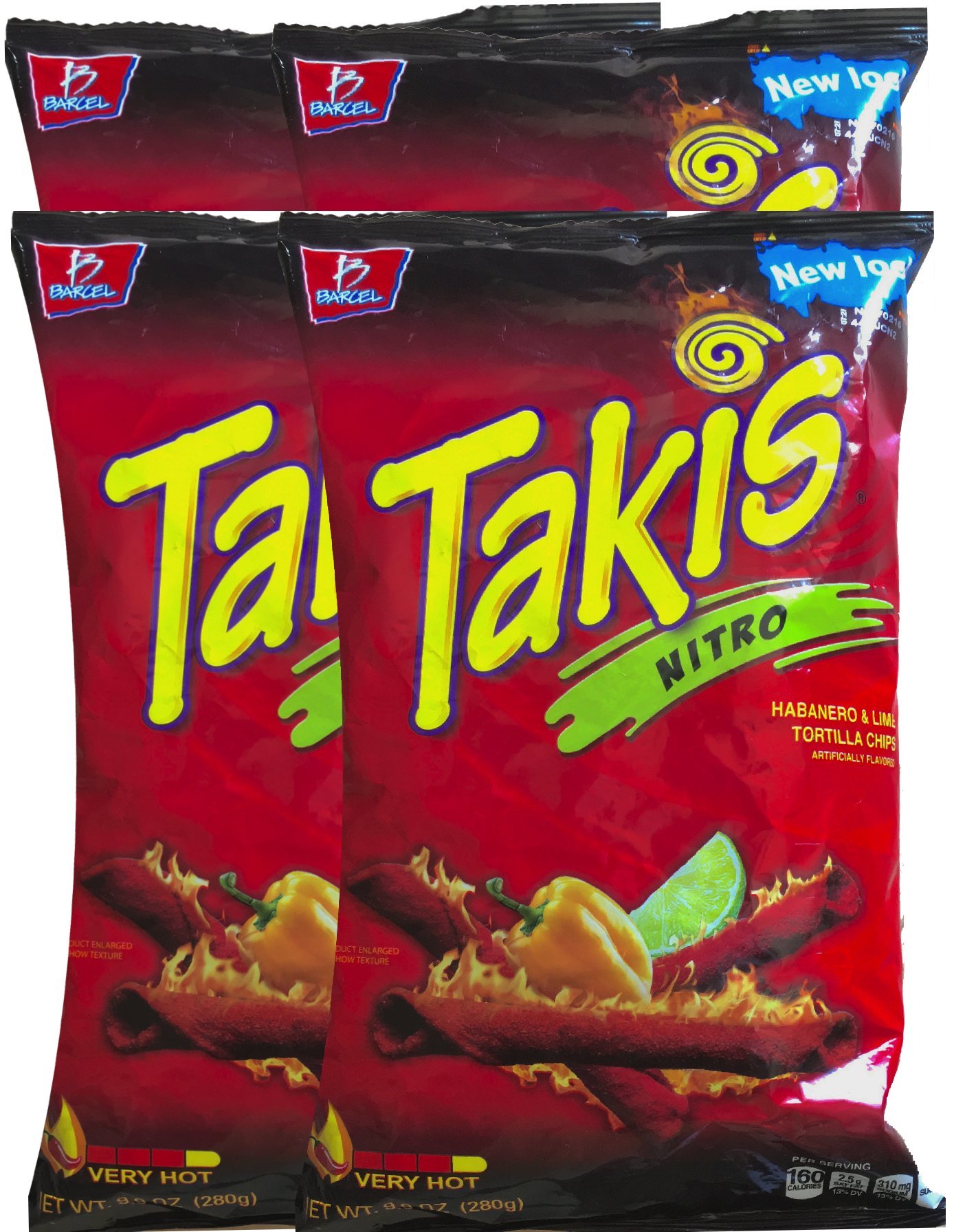 Takis Nitro Habanero & Lime Tortilla Chips Snack Care Package for College, Military, Sports 9.9 oz bag (4)