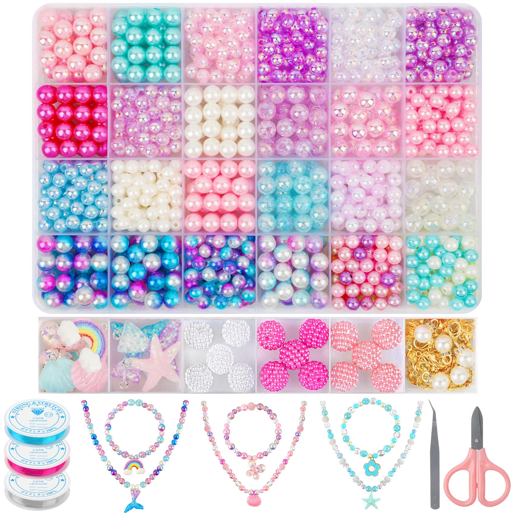 XKCWXY Jewelry Making Beads Kit - 1000+ Pcs Imitation ABS Charms, Pearls, Letters & Tools For DIY Bracelets, Earrings, Necklaces
