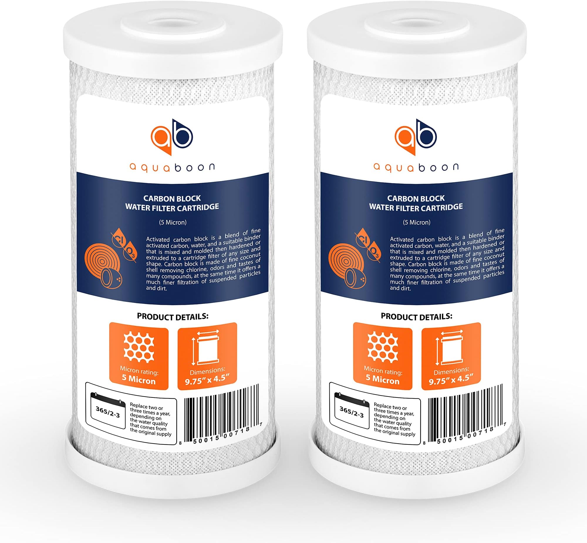 Aquaboon2-PACK Of 5 Micron Big Blue Coconut Shell Carbon Block Water Filter Cartridge 10" x 4.5"