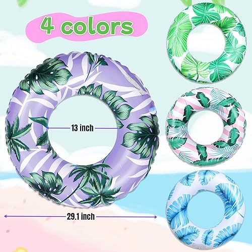 Miniatura 2 de Flotador de piscina para piscina, flotadores inflables de tubo de natación para adolescentes y adultos con hojas tropicales impresas, anillo de