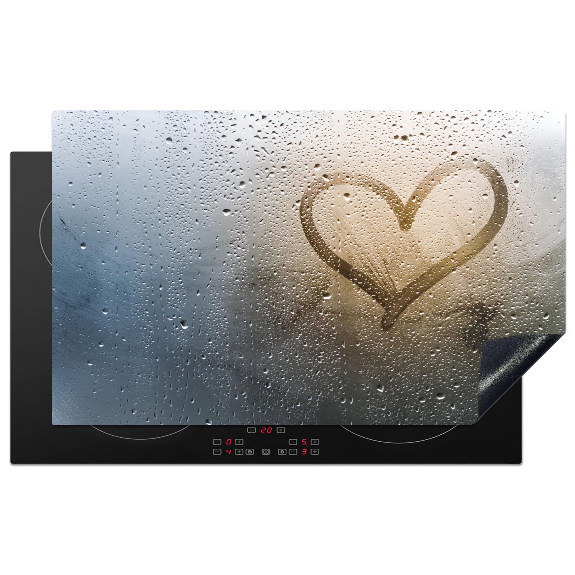 KitchenYeah© Induction Hob Protector Mat 20.5"x33.5" / 85x52 cm Cooker Top Protectors Cover Ceramic Covers Electric Hobs Vinyl Heart - Condensation - Water - 3D