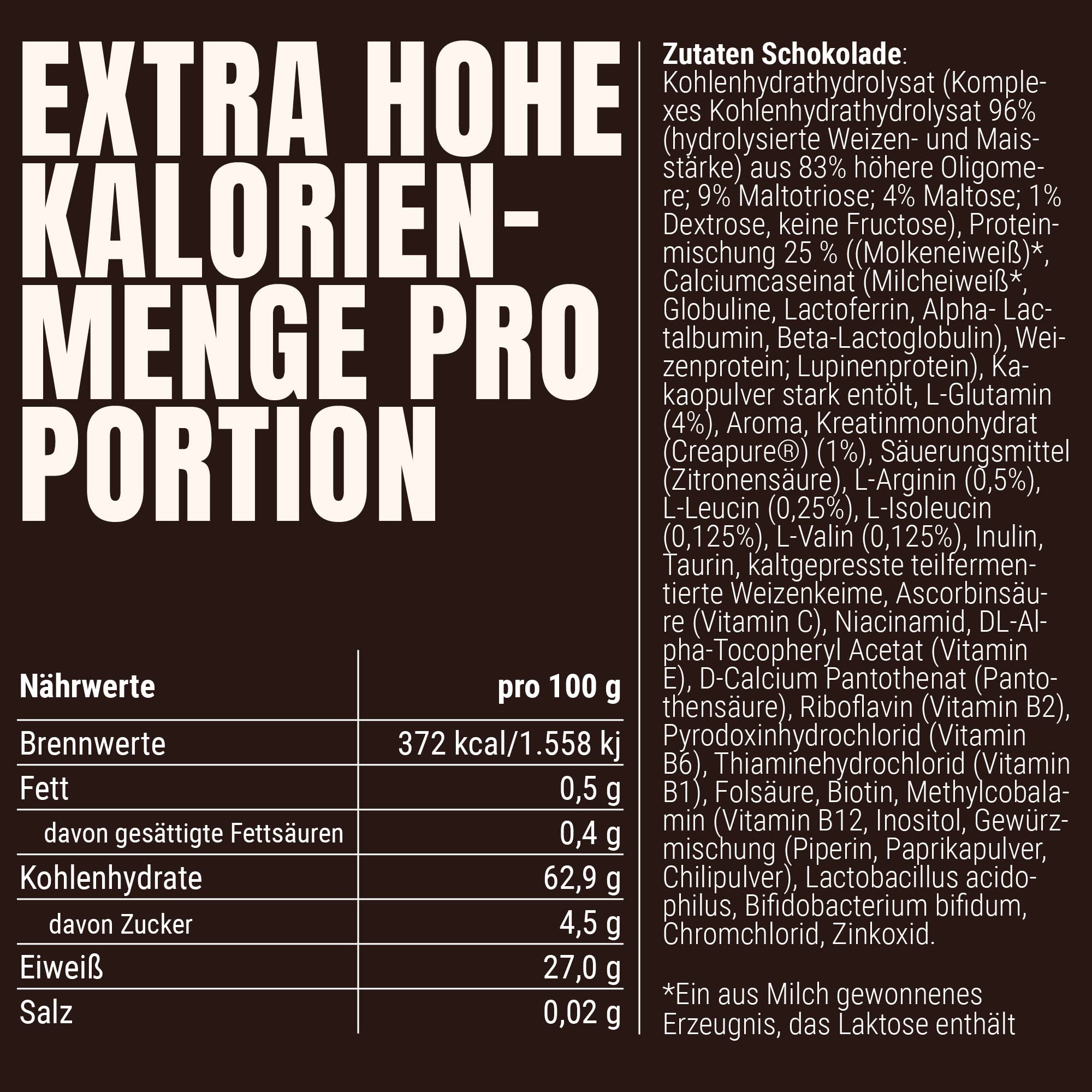 Powerstar HARDGAIN MASS 3600g | WEIGHT GAINER mit Kreatin & ohne Zucker-Zusatz | Masse, Kraft & schneller Muskelaufbau | Deutsche Herstellung | Mass Gainer Shake zum Zunehmen | Chocolate