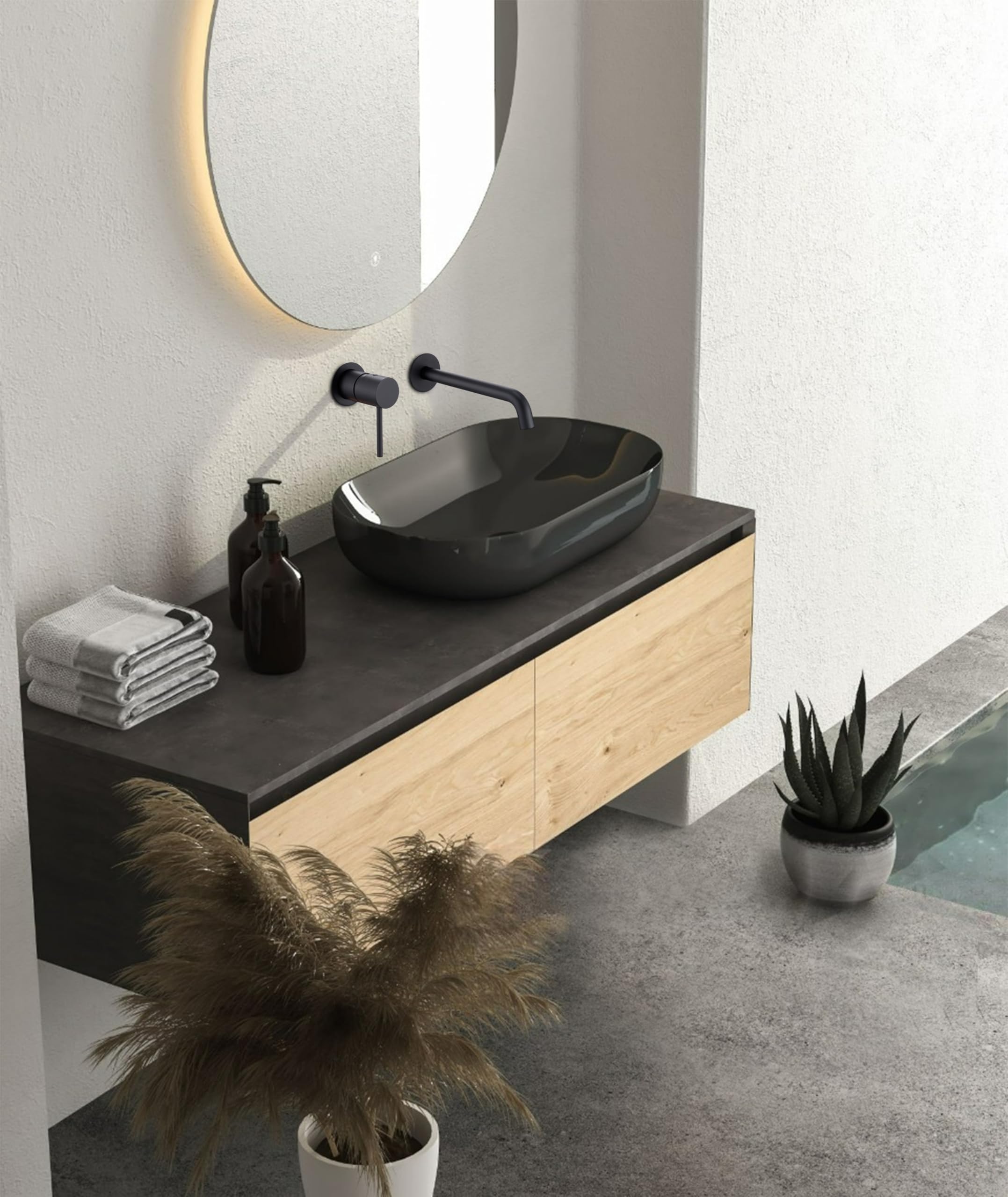 Mice - Grifo empotrado de lavabo monomando, Griferia Baño para Agua Frio/Caliente - Griferia baño grifos empotrados de lavabo - Serie Brezzo (Negro Mate)