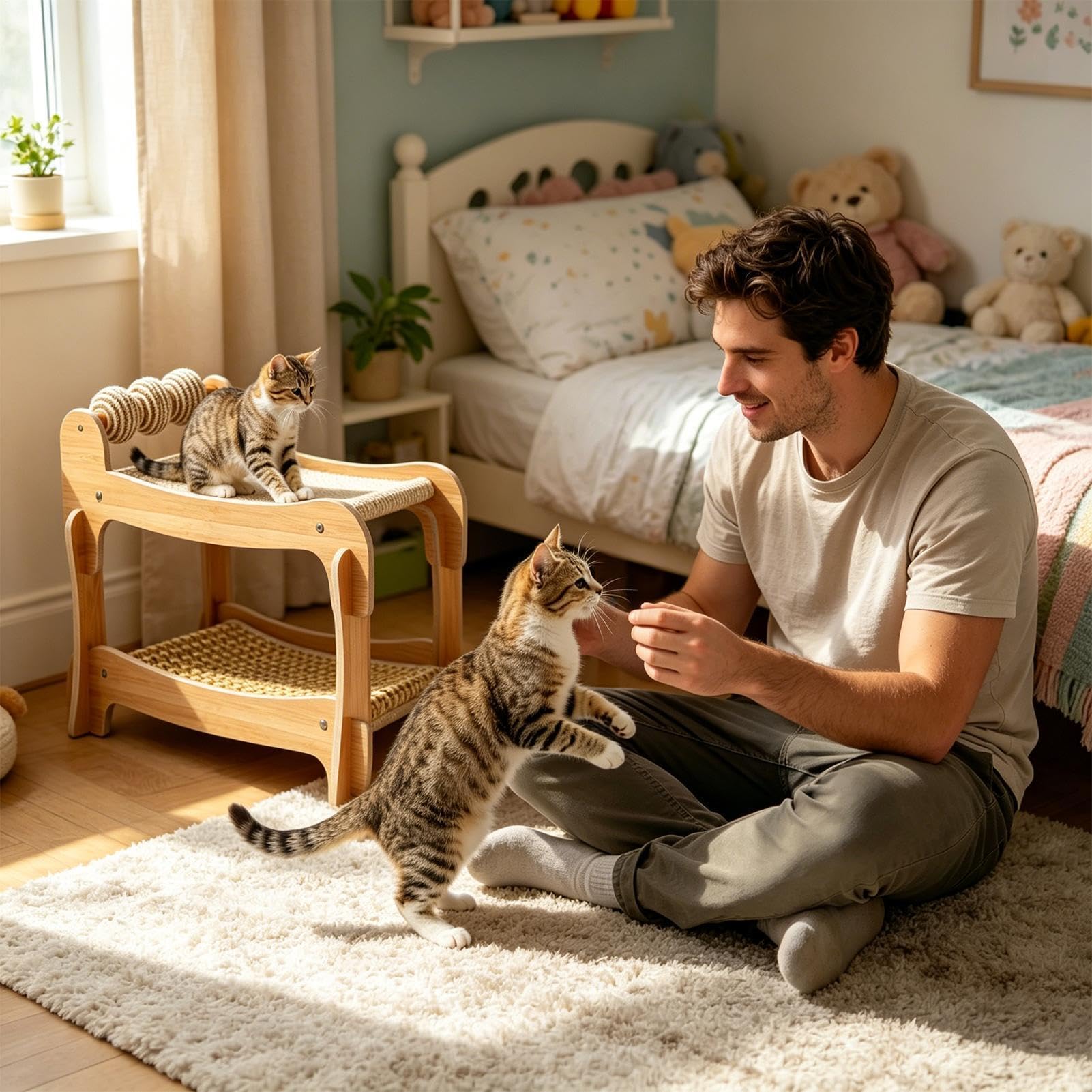 Cama Hamaca De Descanso Para Gatos Hamaca De Madera Lavable Con Dos Capas | Rascador Cama Litera para Mascotas Felinas En Hogar, Dormitorio, Apartamento, Habitación, Salón, Residencia, Piso, Cuart