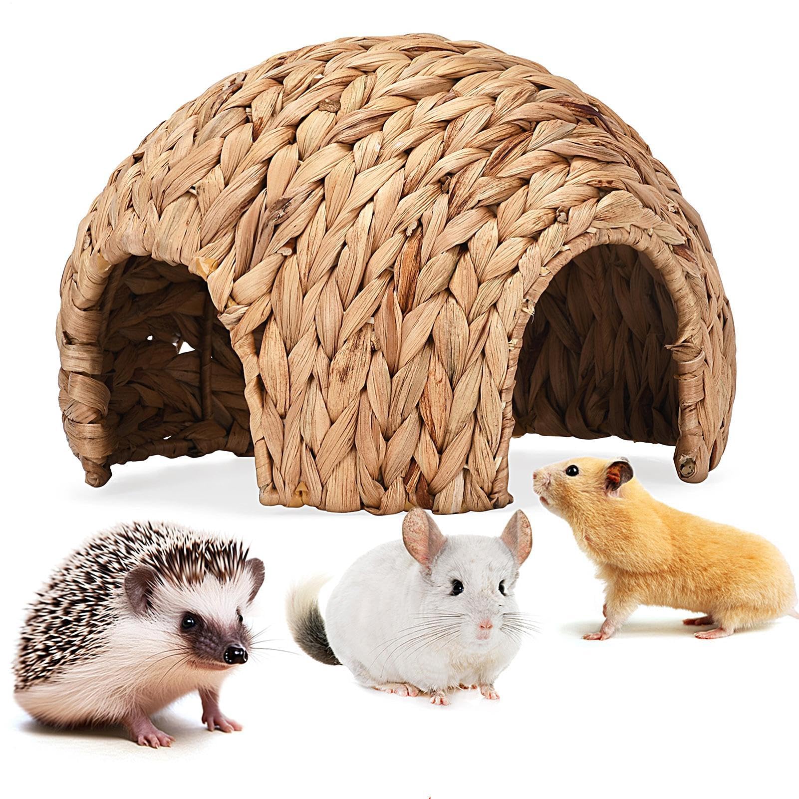 Rabbit Playhouse - Grass Mat House, Natural Chew Toy with Soft Comfortable Interior, Sturdy Safe Small Pet Hideaway for Rabbits, Hamsters, Guinea Pigs | Multi Purpose Indoor Outdoor Play and R