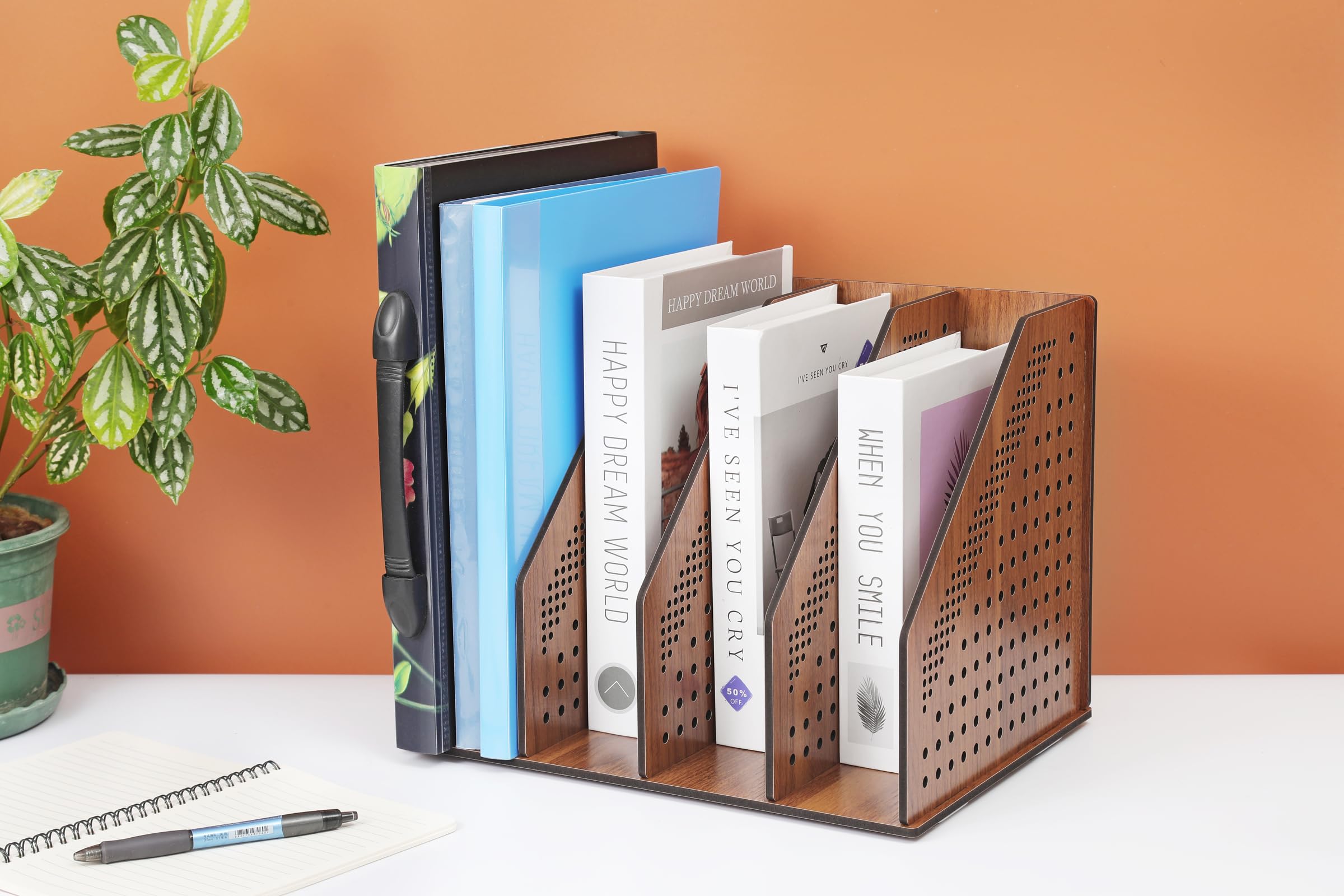 Holz Schreibtisch Organizer Büro Ablage, Ordnungssystem, Zeitschriftenhalter, Aktenablage - stilvoller Büro Organisator aus Holz für das Home Office