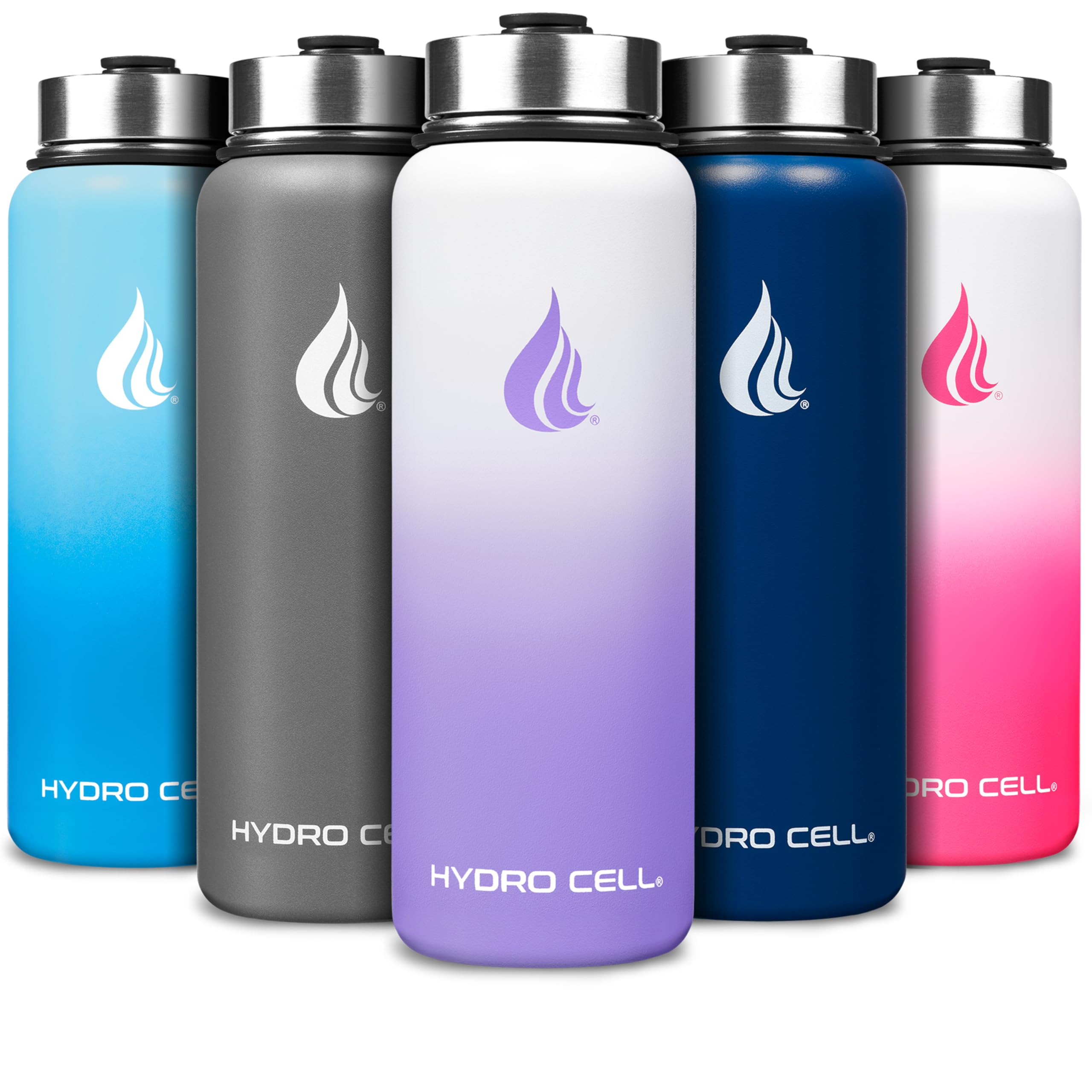 HYDRO CELL Stainless Steel Insulated Water Bottle with Straw - For Cold & Hot Drinks - Metal Vacuum Flask with Screw Cap and Modern Leakproof Sport Thermos for Adults (Lavender/White 40oz)
