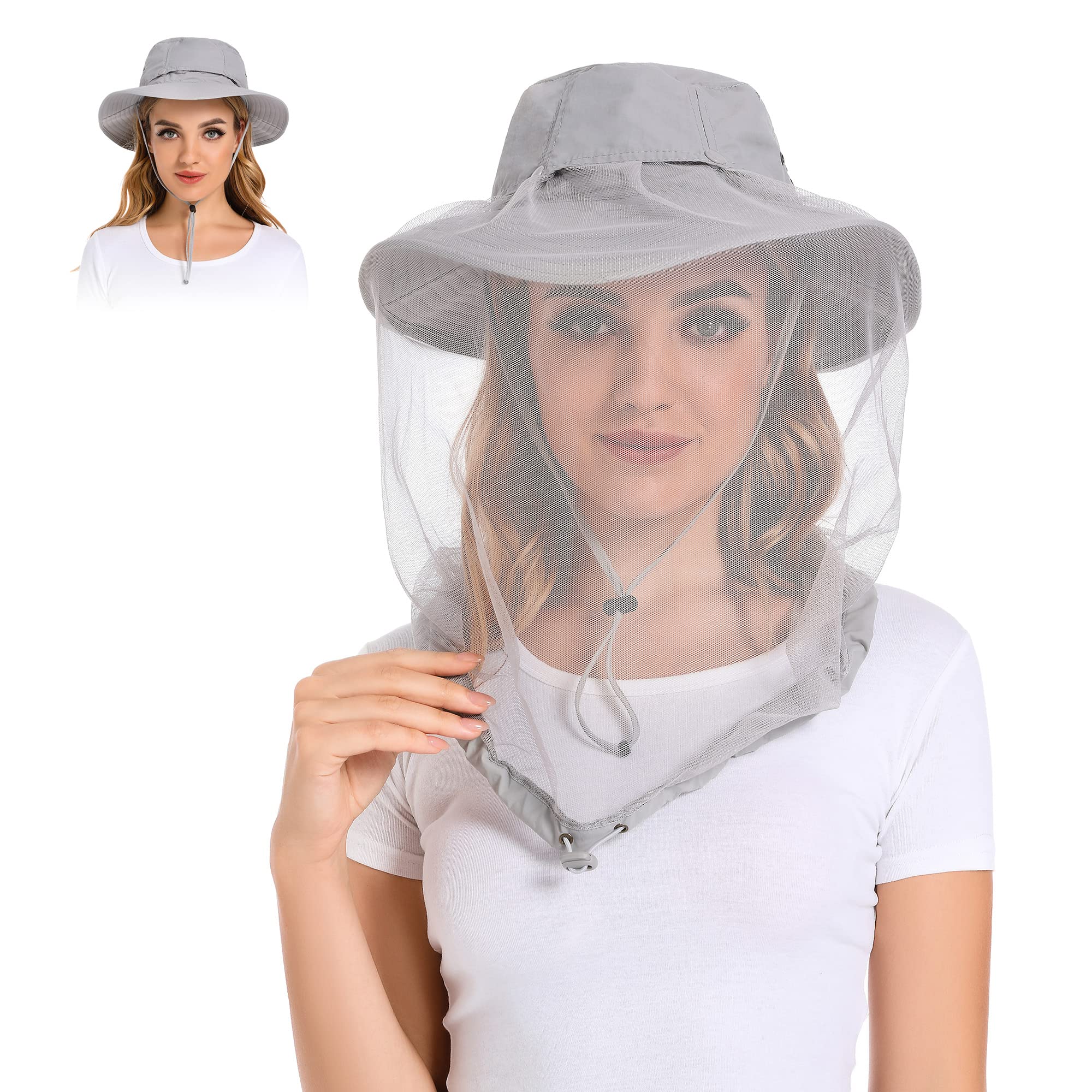 Tibeha Mosquito Net Hat Women UPF 50+ Hidden Netting Sun Protection Cap