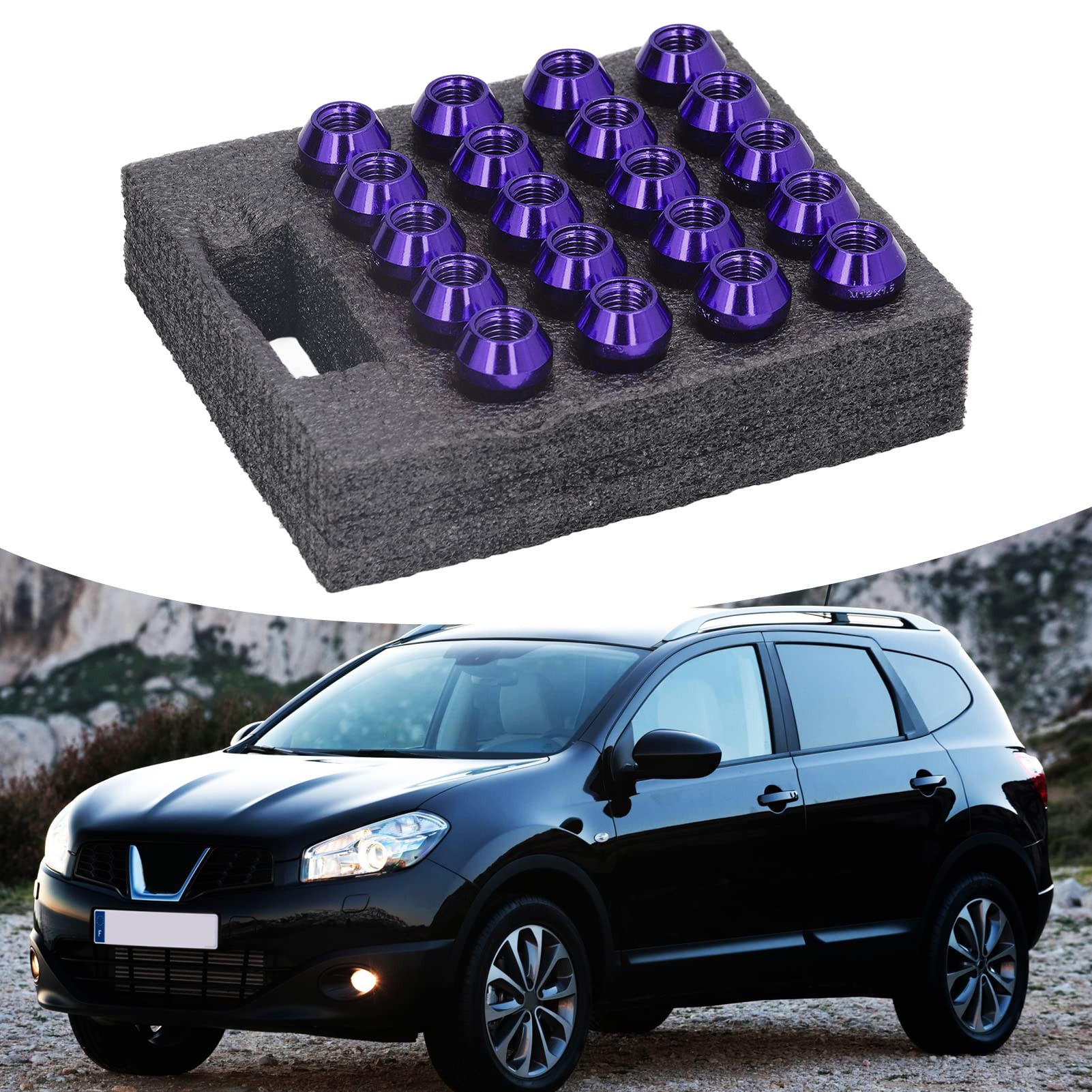 Fydun Radschrauben, 20 STK M12x1,5 Metall Konischer Sitz Radmuttern Lug-Bolzen Für Auto(Lila)