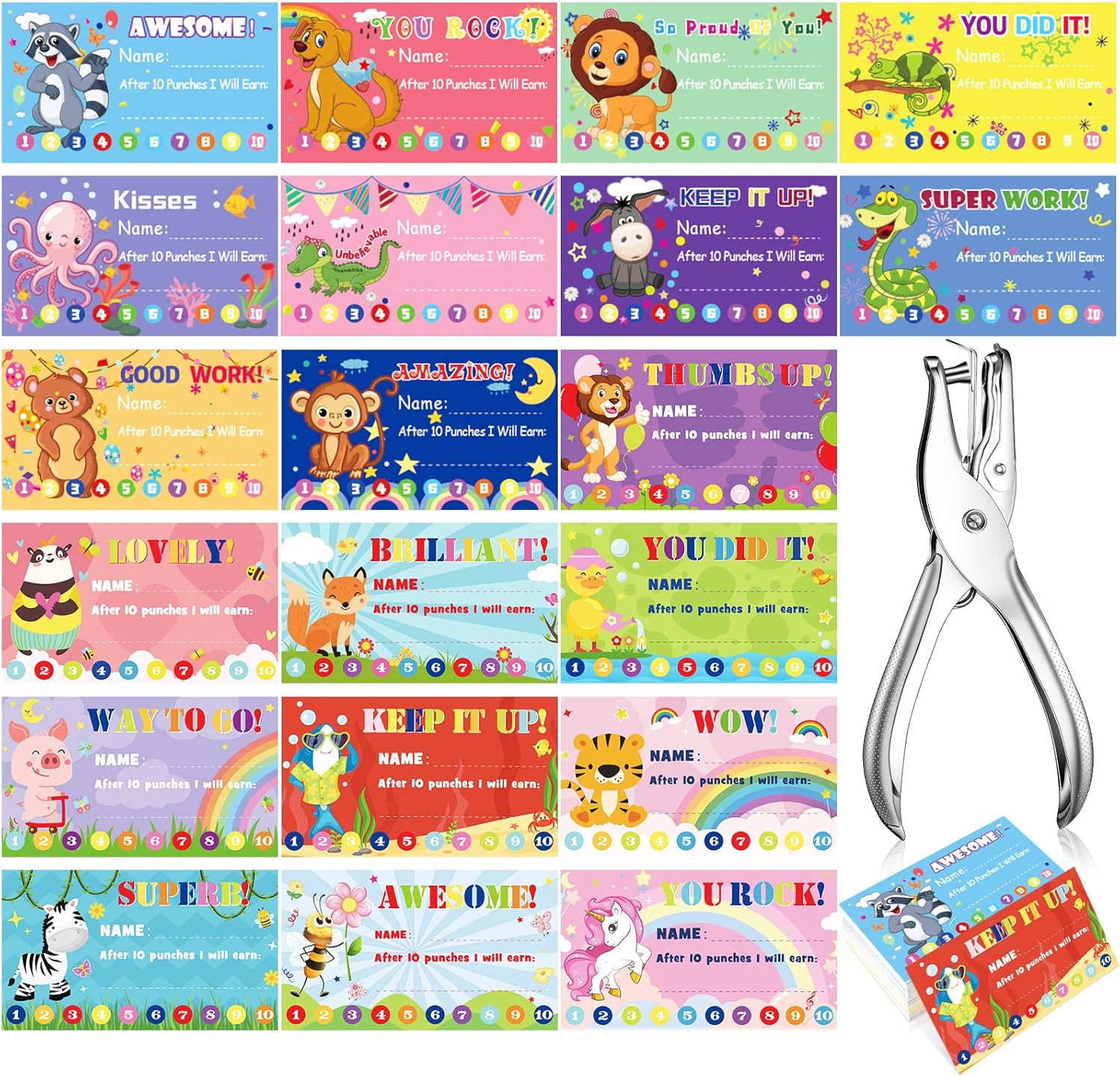 500 Pcs Behavior Punch Cards with Hole Puncher for Kids