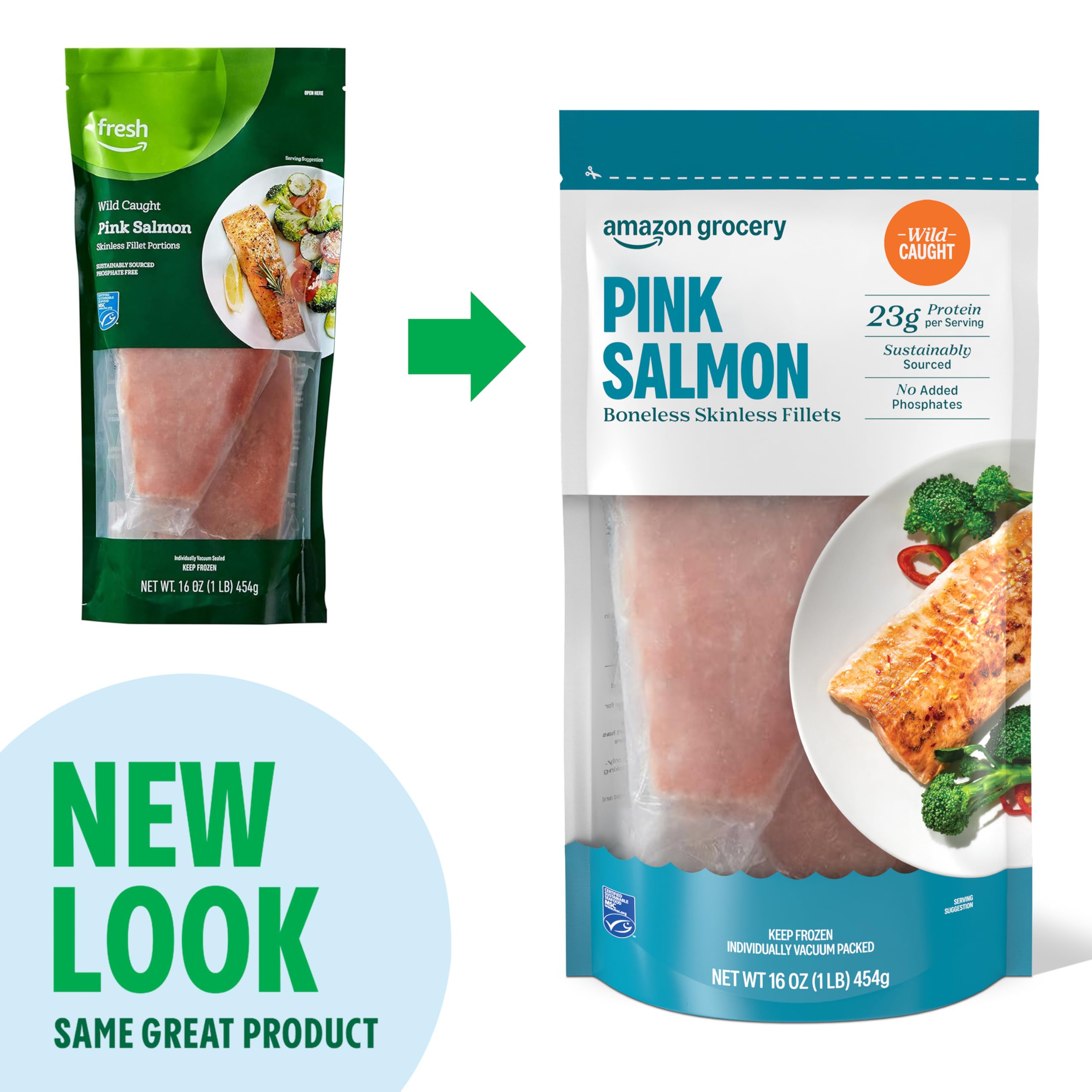 Amazon Fresh Brand Wild Caught Pink Salmon Skinless Fillet Portions Frozen Sustainably Sourced Phosphate Free 1 Lb — view 4