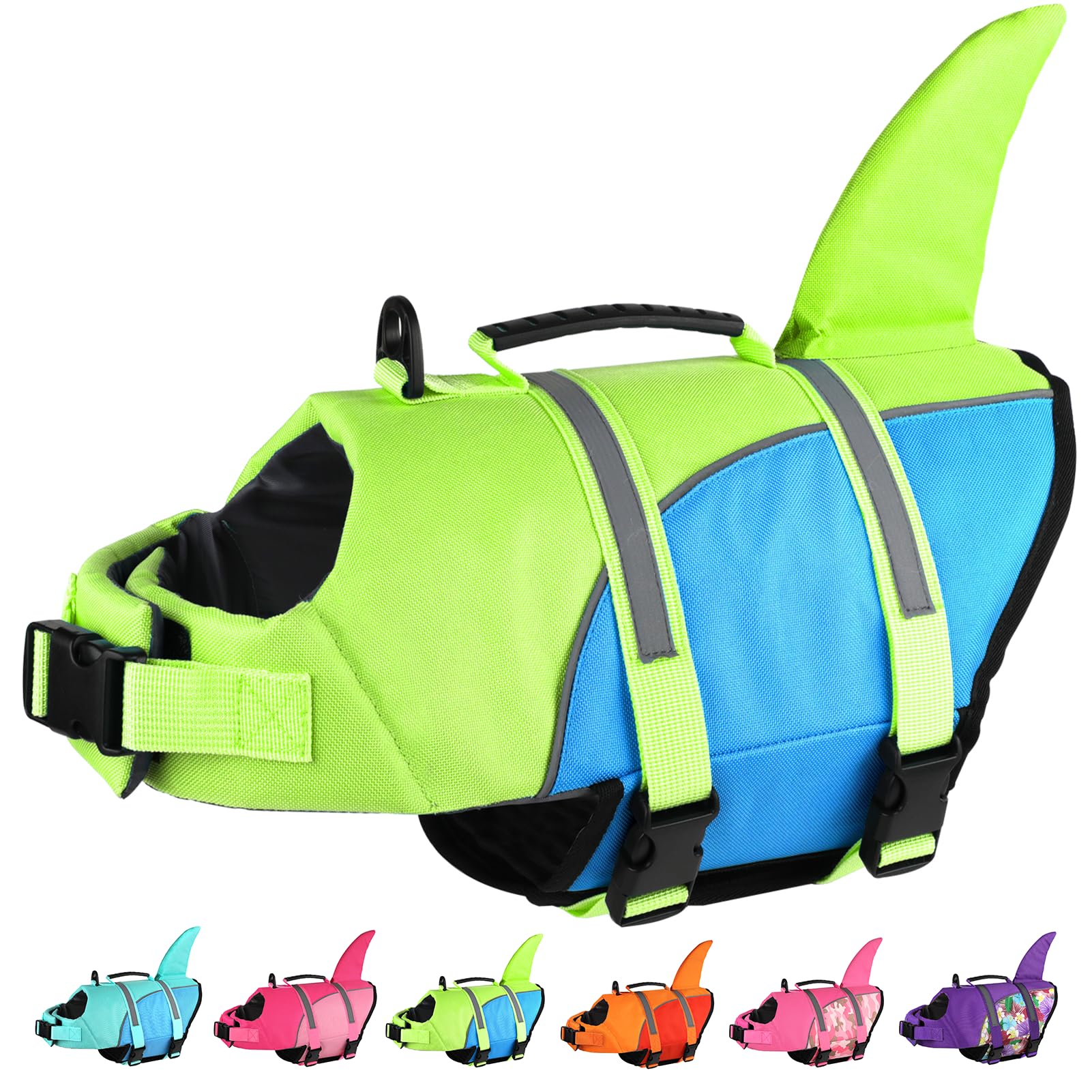 Doglay Shark Ripstop Dog Life Vests for Swimming Boating with High Buoyancy and Rescue Handle, Adjustable Pet Flotation Vest for Small Medium Large