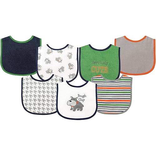 Luvable Friends Unisex Baby Cotton Terry Drooler Bibs with PEVA Back, Dog, One Size